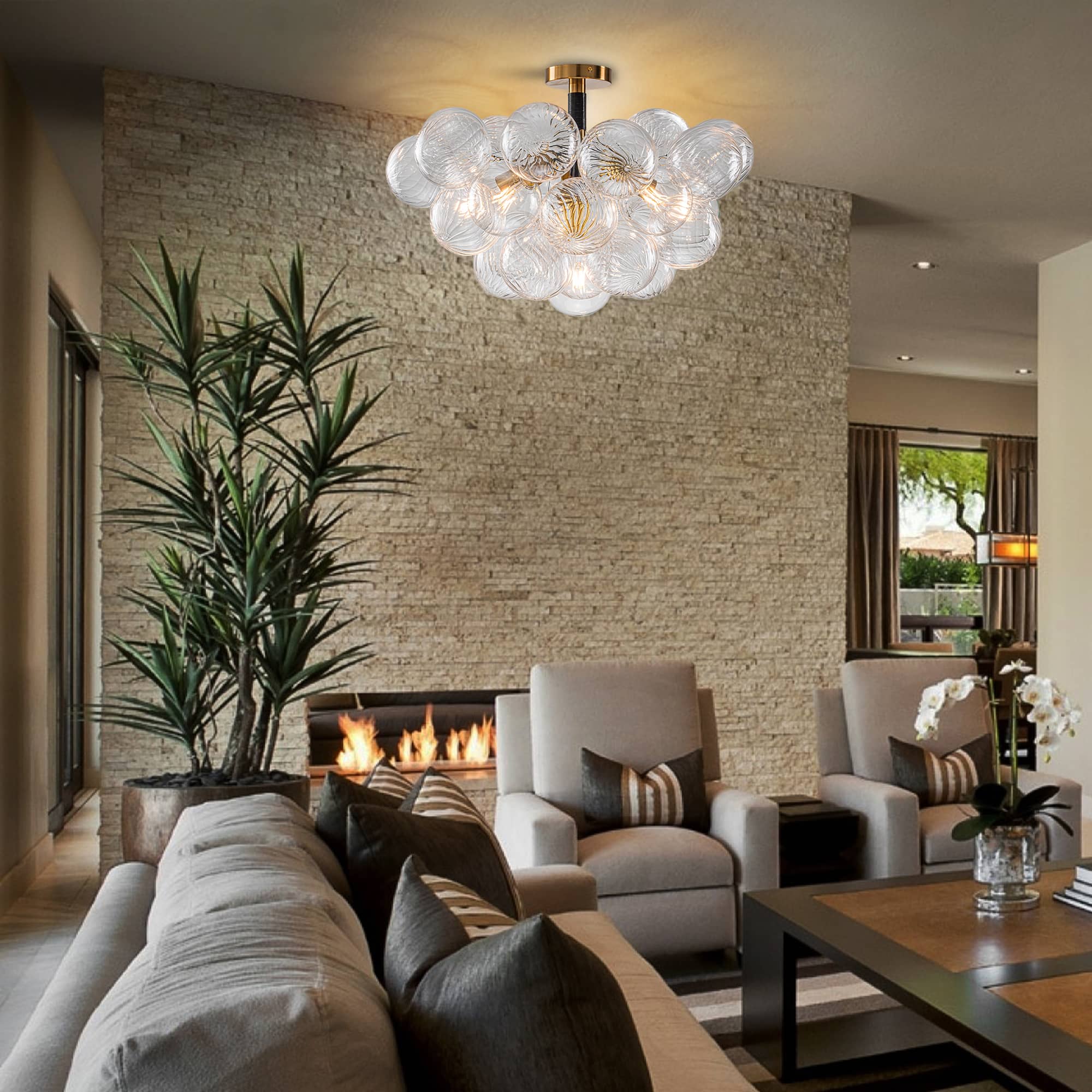 Semi-Flush Bubbles Chandelier Clear Ribbed Texture Glass Balls - BeyPan
