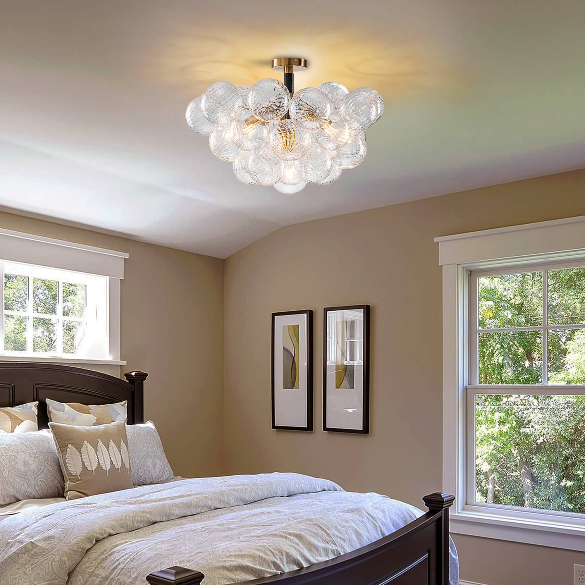 Semi-Flush Bubbles Chandelier Clear Ribbed Texture Glass Balls - BeyPan