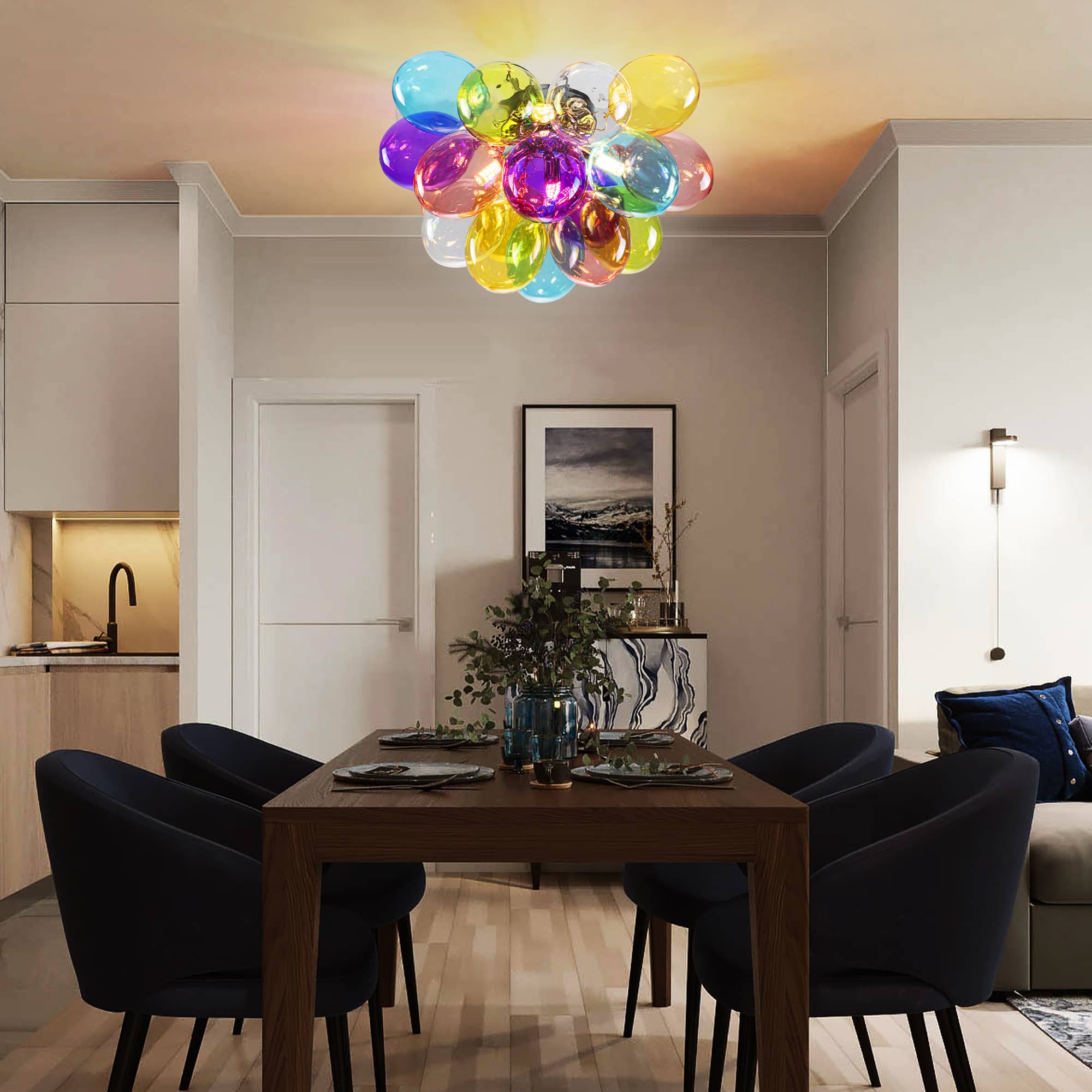 Semi Flush Mount Ceiling Chandelier Colorful Blown Glass Balloon - BeyPan