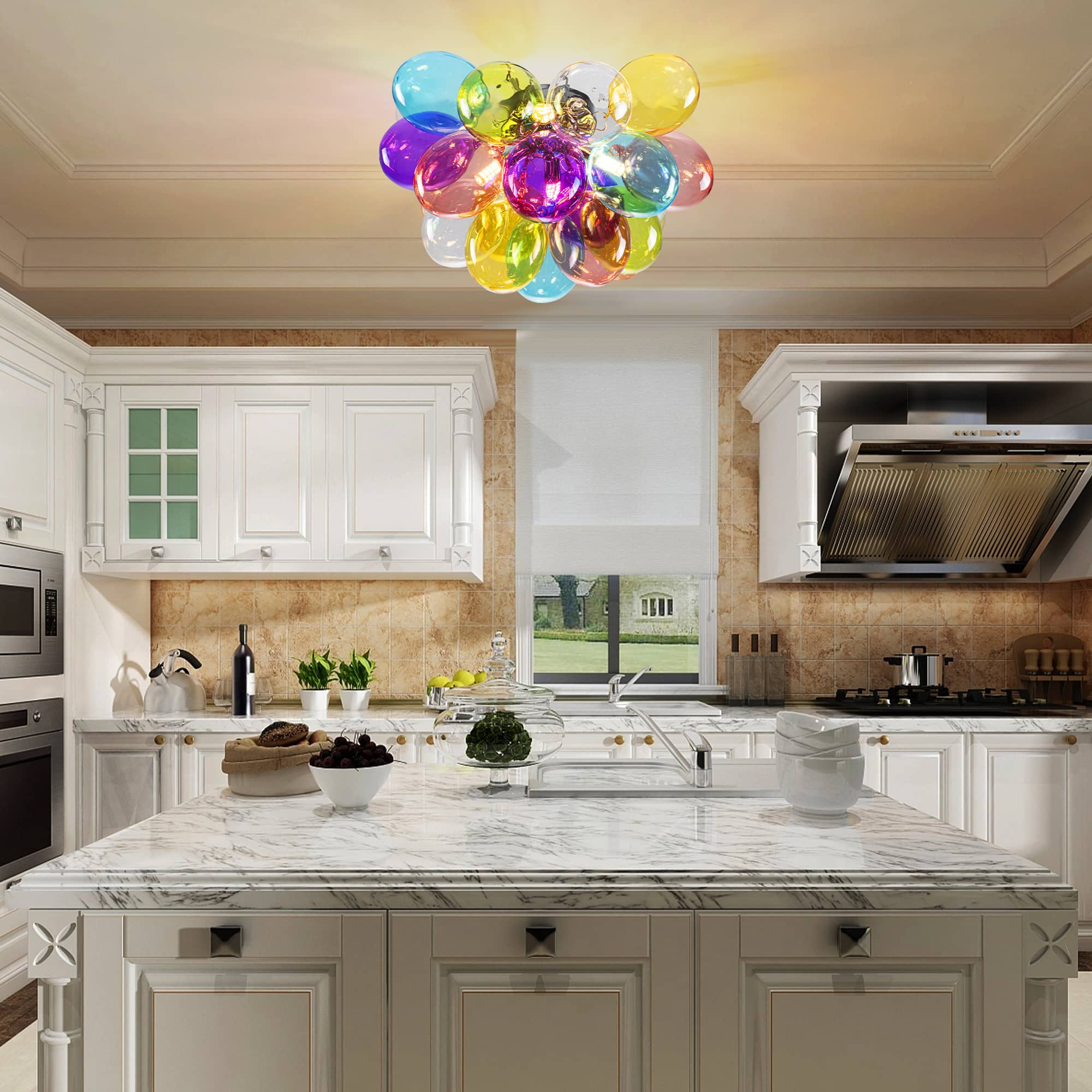Semi Flush Mount Ceiling Chandelier Colorful Blown Glass Balloon - BeyPan