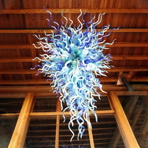 Serene Coastal Hand-Blown Glass Chandelier | Ocean Blue Fluidity Art Lighting - BeyPan Hauptbild