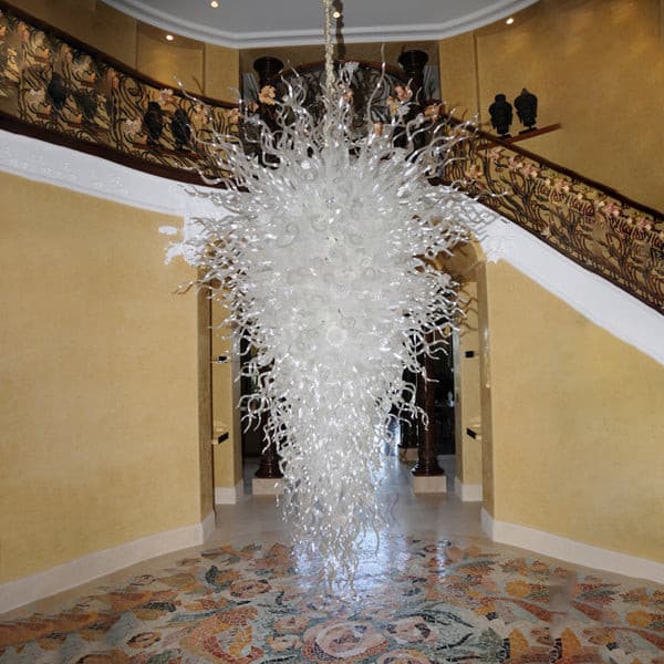 Snow Wonder Artisan White Blown Glass Chandelier | Large Winter-Inspired Artwork - BeyPan