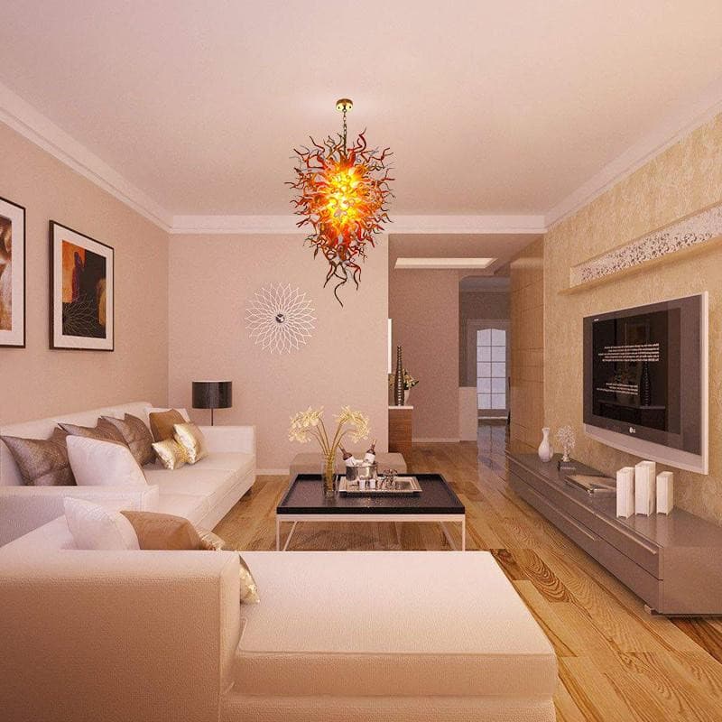 Solar Flare Artisan Blown Glass Chandelier - Modern Orange and White Sunburst Zweitbild