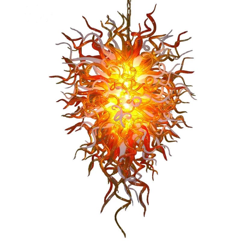 Solar Flare Artisan Blown Glass Chandelier - Modern Orange and White Sunburst - BeyPan