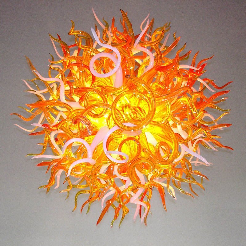 Solar Flare Artisan Blown Glass Chandelier - Modern Orange and White Sunburst - BeyPan