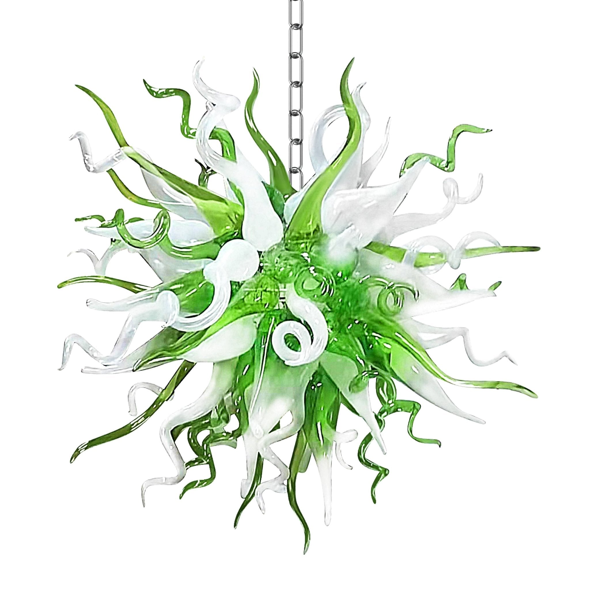 Spring Willow Artisan Blown Glass Chandelier - Refreshing Green and White - BeyPan