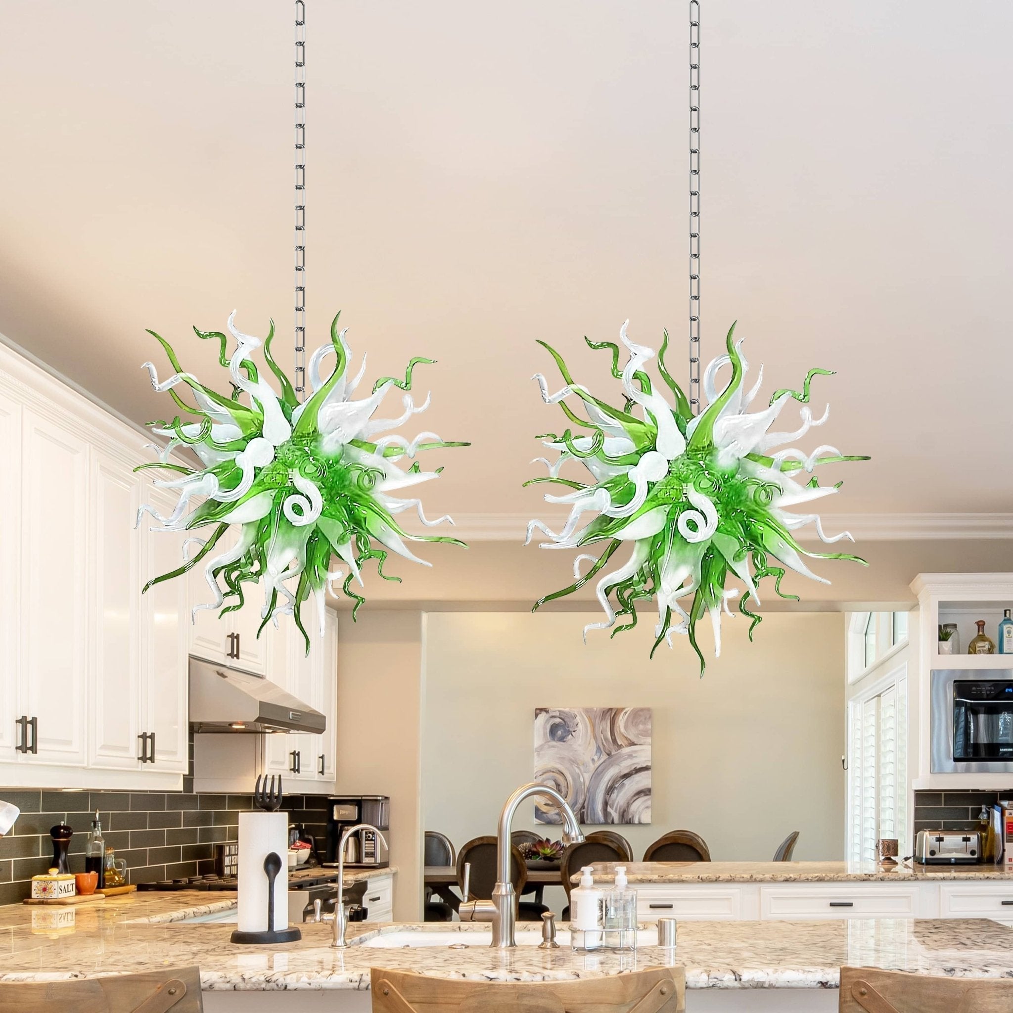 Spring Willow Artisan Blown Glass Chandelier - Refreshing Green and White - BeyPan