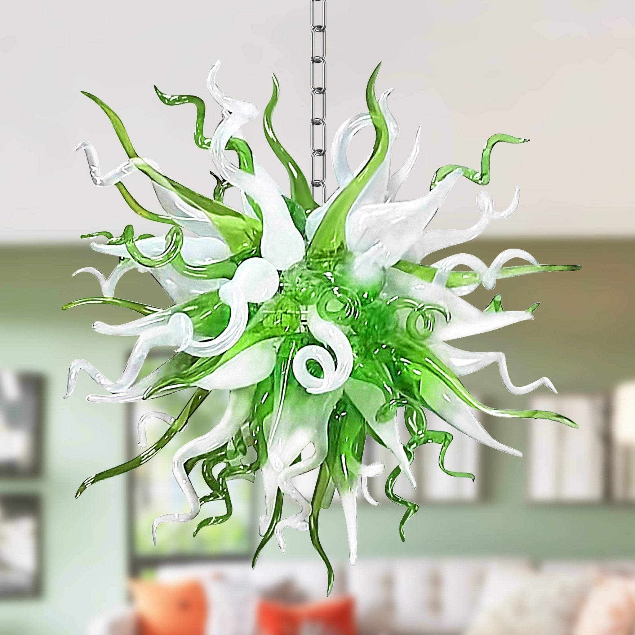 Spring Willow Artisan Blown Glass Chandelier - Refreshing Green and White - BeyPan Hauptbild