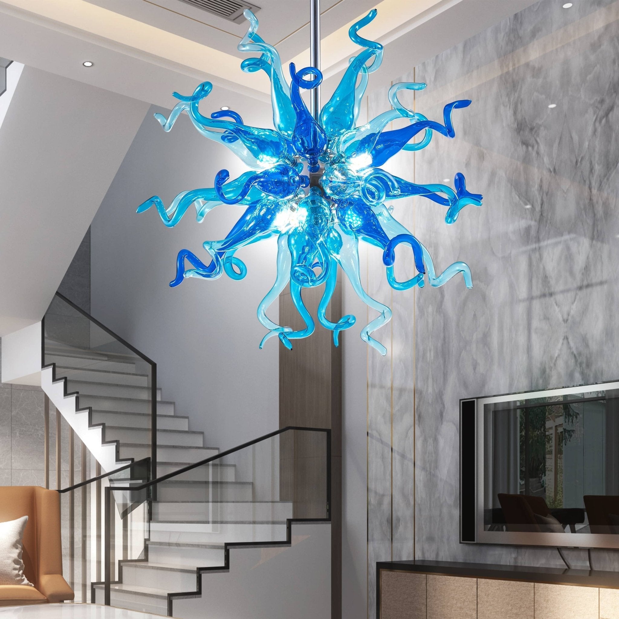 Sputnik Blown Glass Chandelier - Azure & Deep Blue - BeyPan