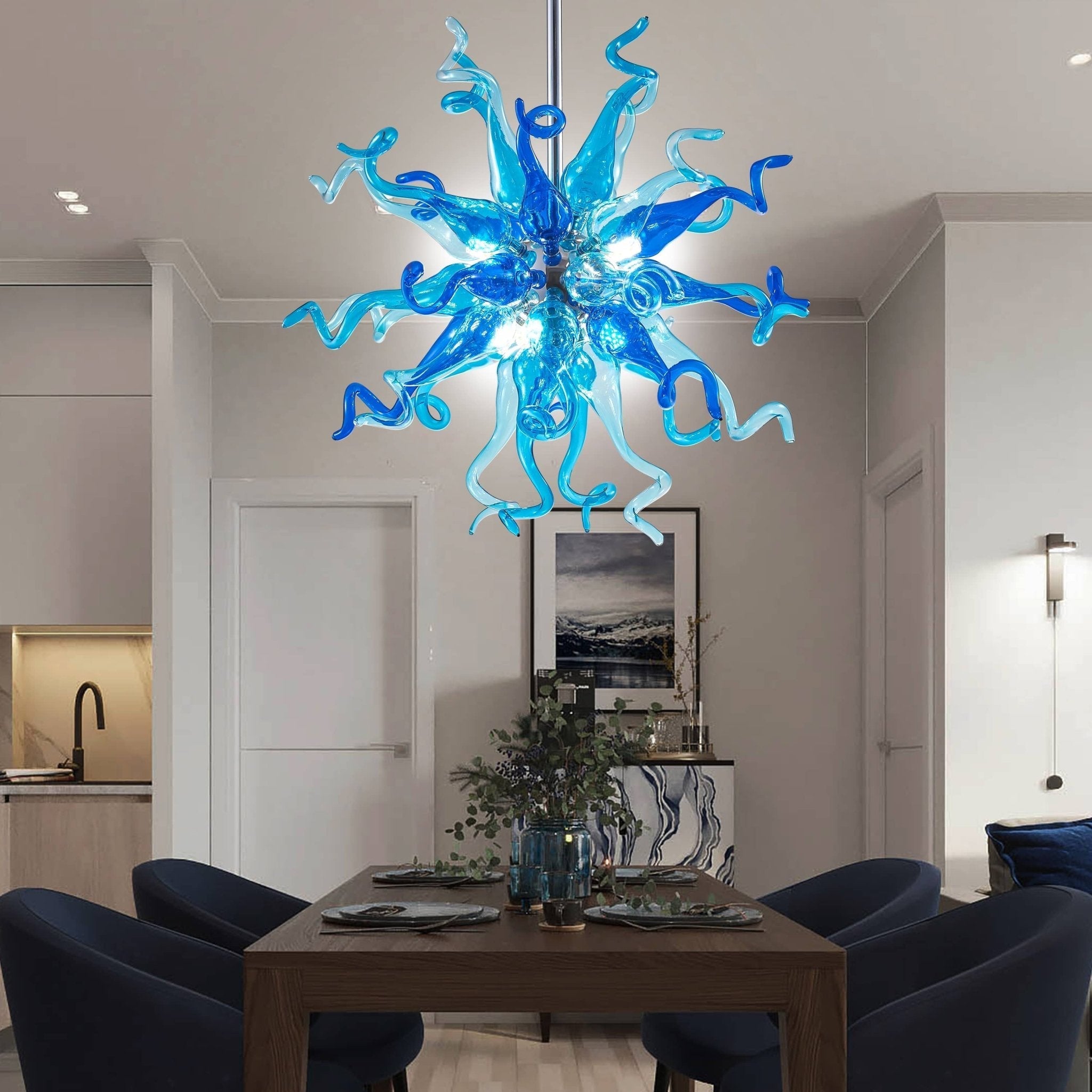 Sputnik Blown Glass Chandelier - Azure & Deep Blue - BeyPan