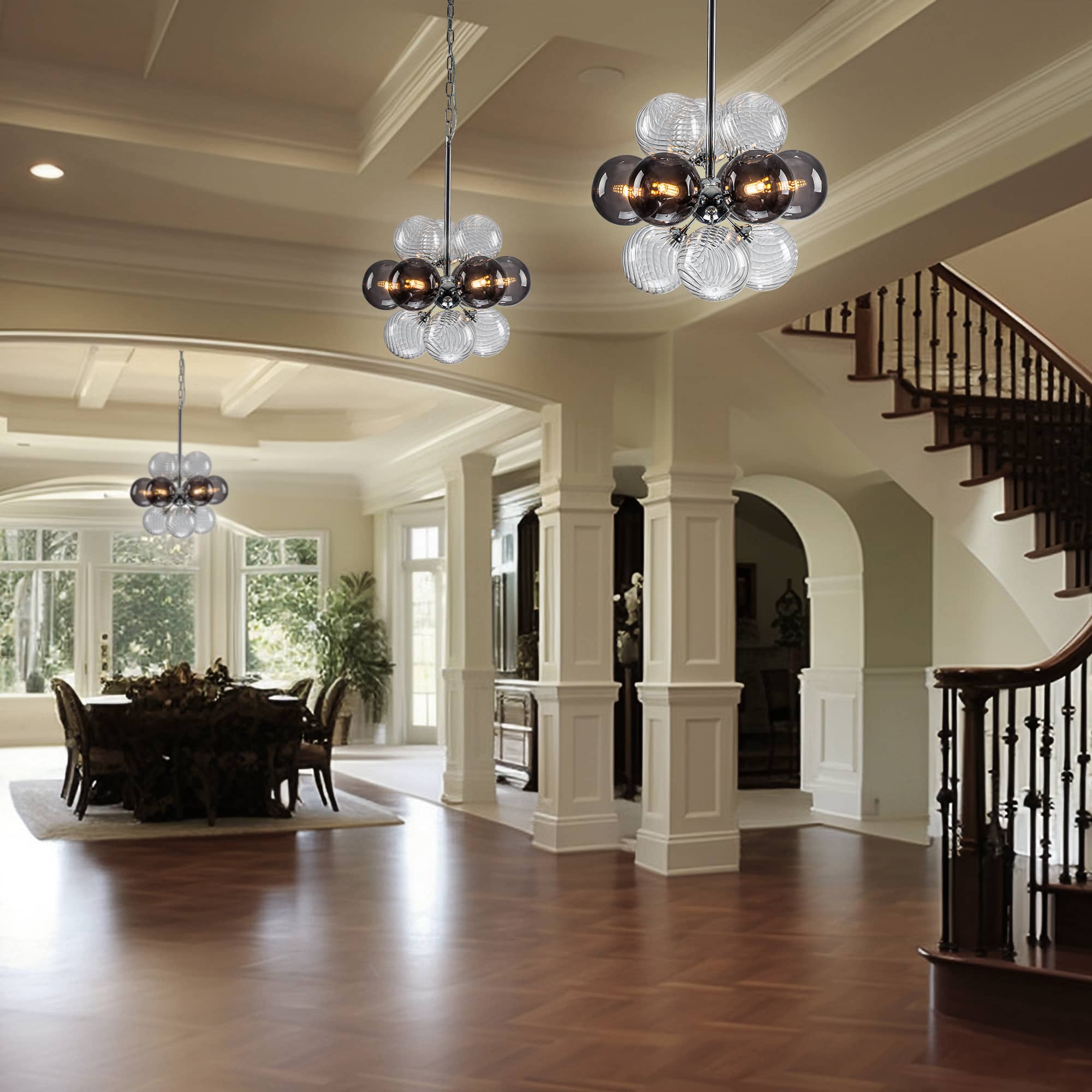 Sputnik Bubbles Chandelier Clear Ribbed Balls With Smoky Smooth Balls - BeyPan