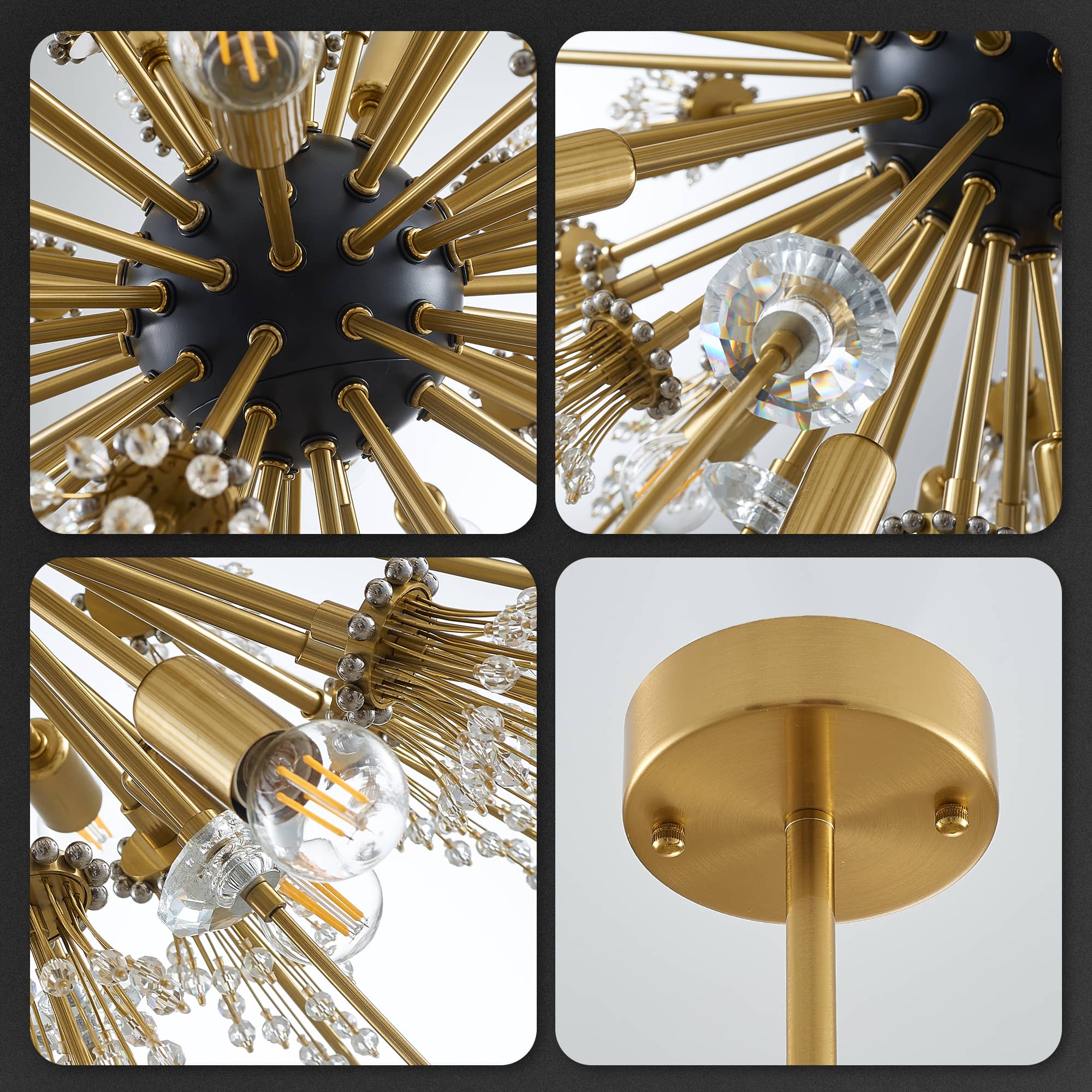 Sputnik Crystal Chandelier 17-Lights Gold Starburst Sphere - BeyPan