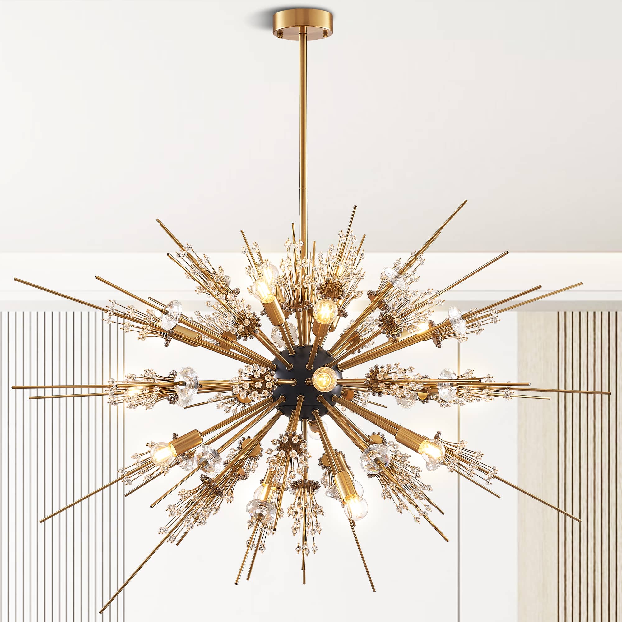 Sputnik Crystal Chandelier 17-Lights Gold Starburst Sphere - BeyPan