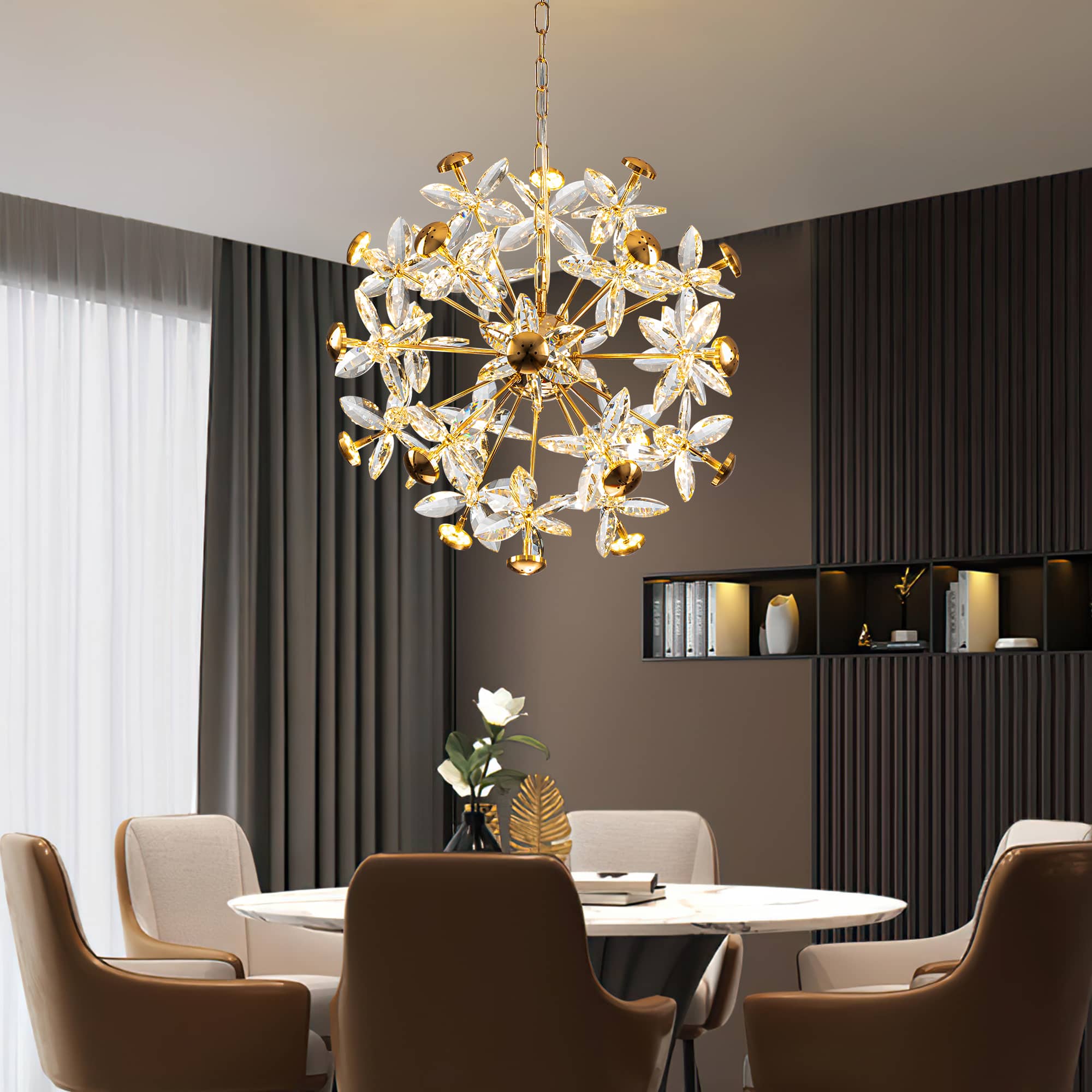 Sputnik Crystal Chandelier Gold Sphere Crystal Flower - BeyPan