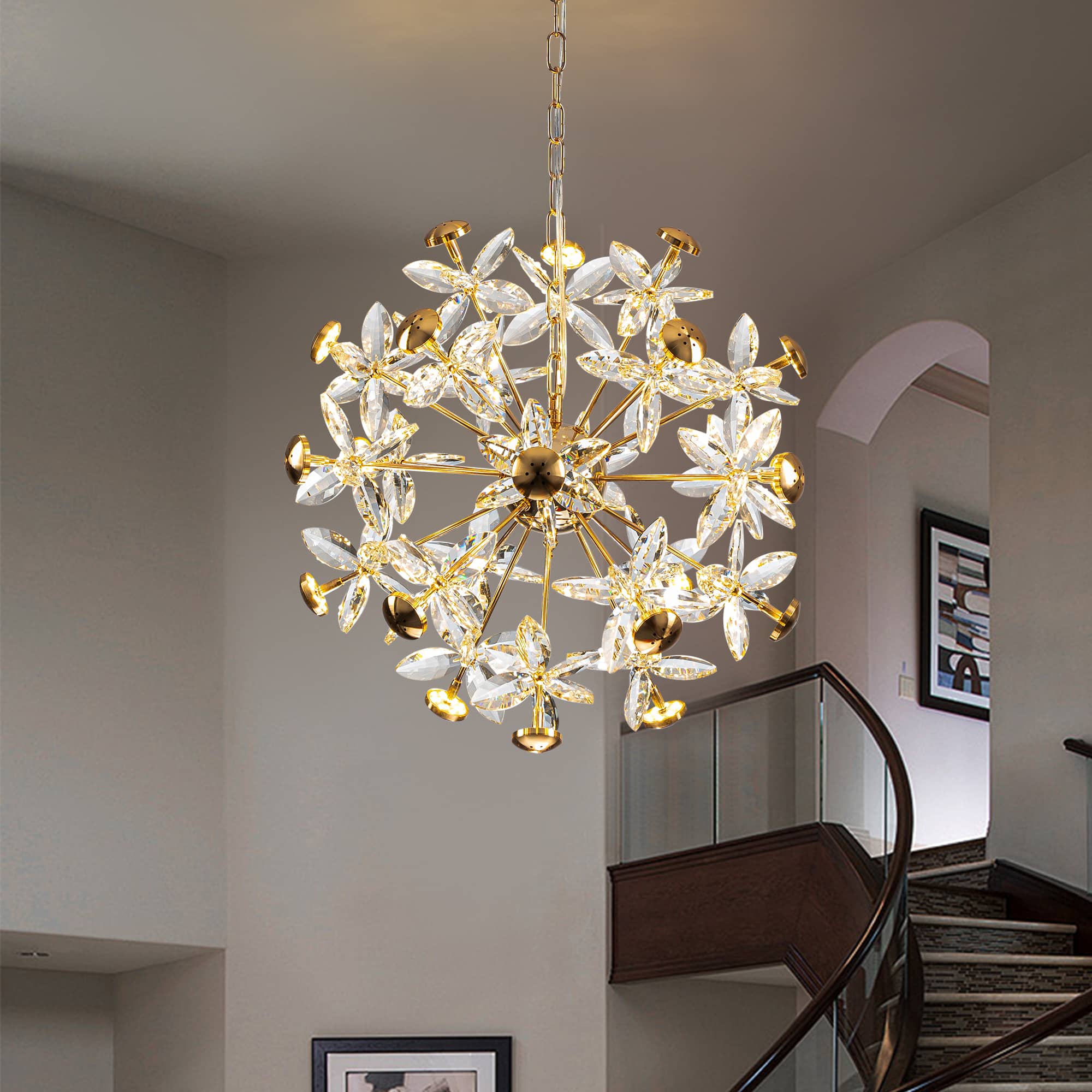 Sputnik Crystal Chandelier Gold Sphere Crystal Flower - BeyPan
