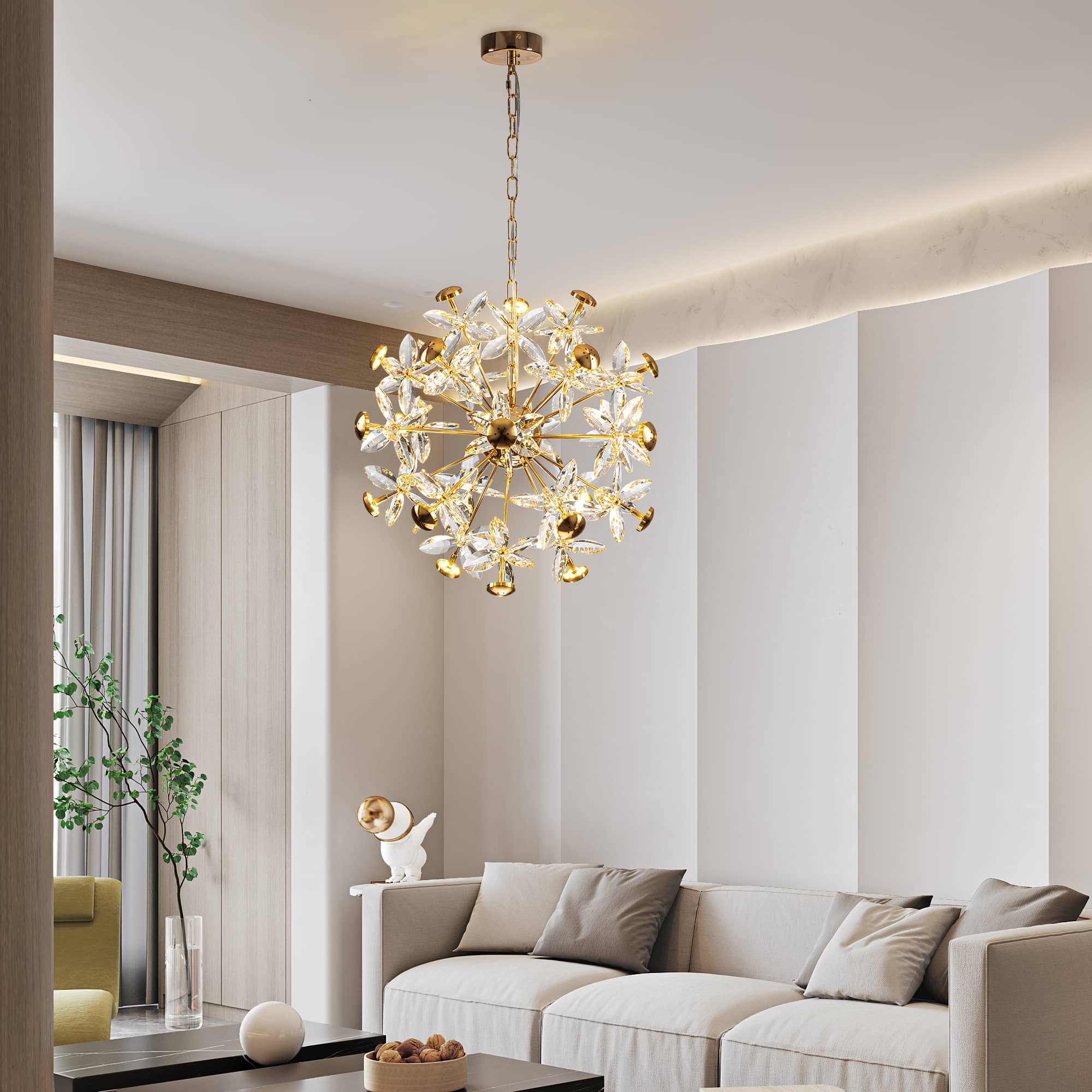 Sputnik Crystal Chandelier Gold Sphere Crystal Flower - BeyPan