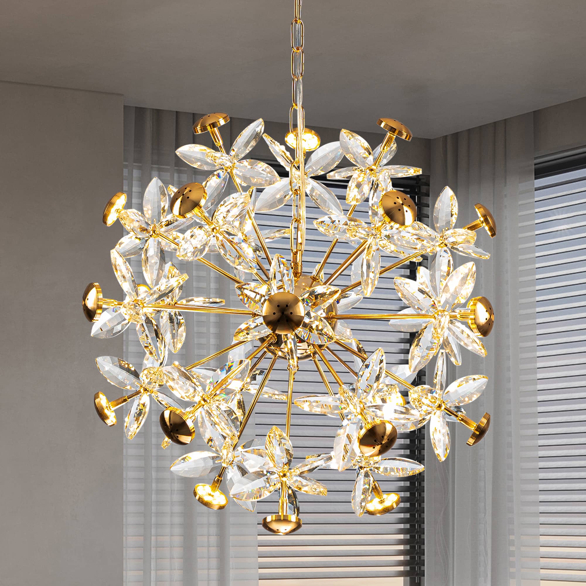 Sputnik Crystal Chandelier Gold Sphere Crystal Flower - BeyPan