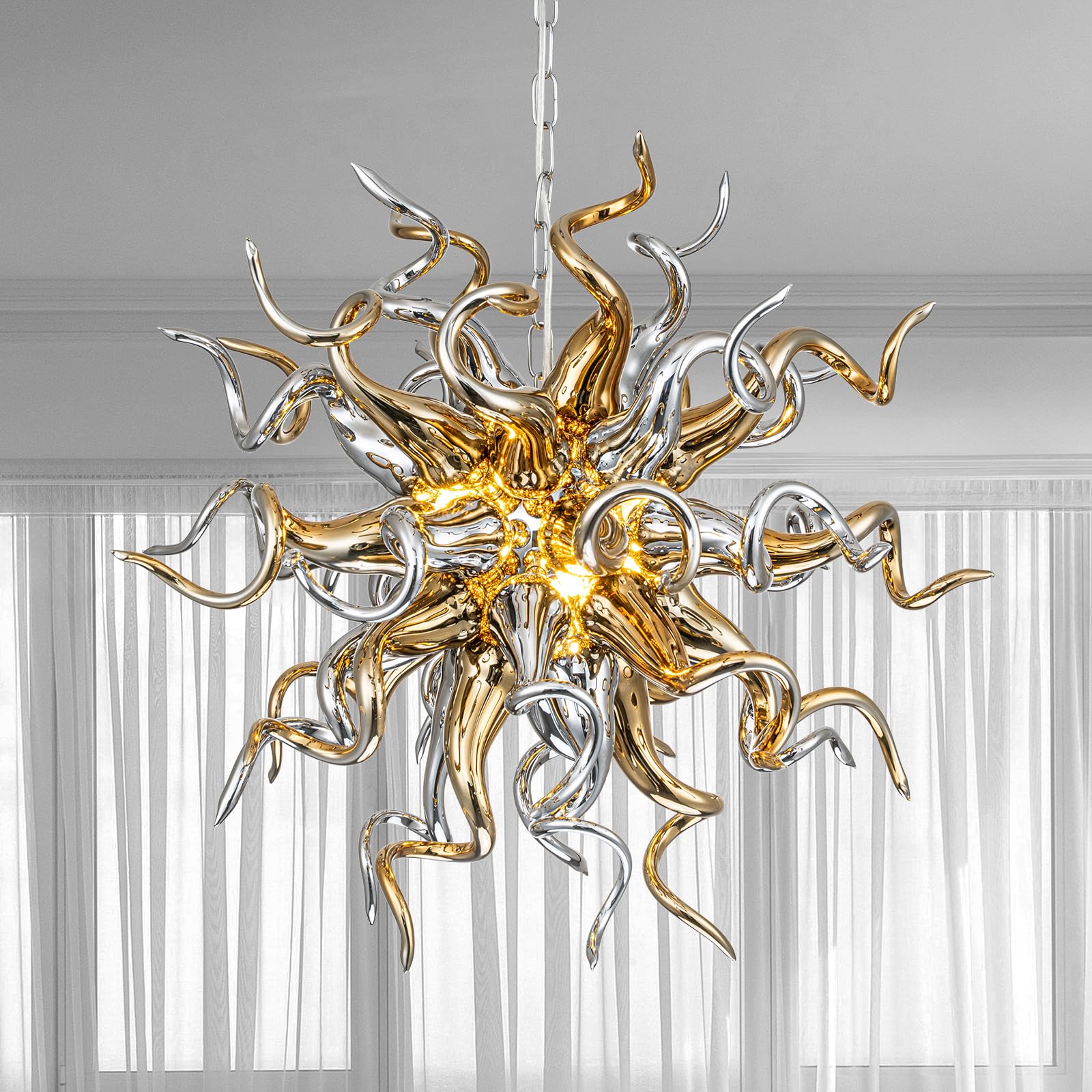 Sputnik Shape Blown Glass Chandelier Electroplating Golden And Silver D26Inch - BeyPan Hauptbild