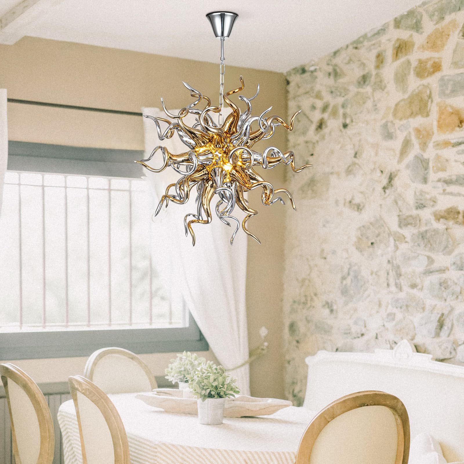 Sputnik Shape Blown Glass Chandelier Electroplating Golden And Silver D26Inch Zweitbild