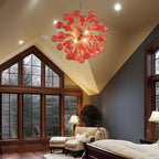 Sputnik Shape Blown Glass Chandelier Red Color Ball Knob End - BeyPan
