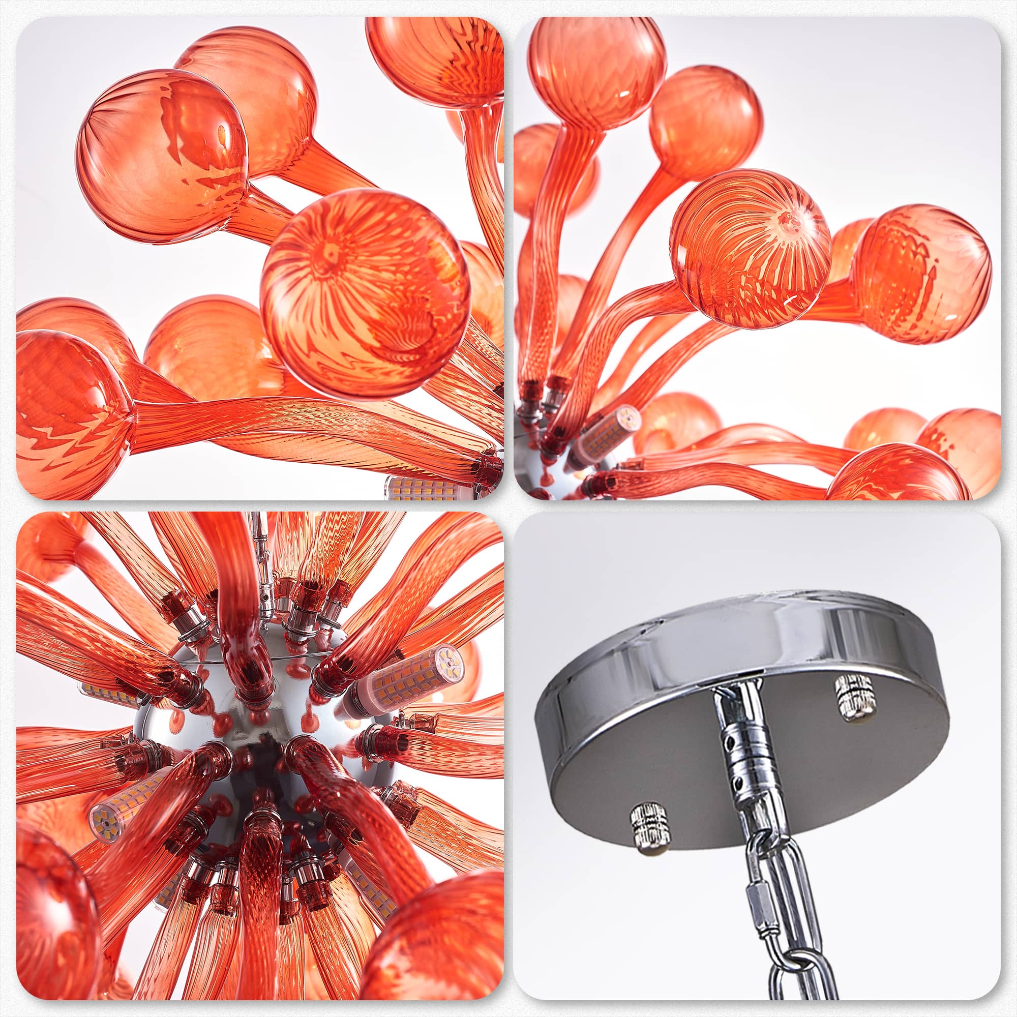 Sputnik Shape Blown Glass Chandelier Red Color Ball Knob End - BeyPan