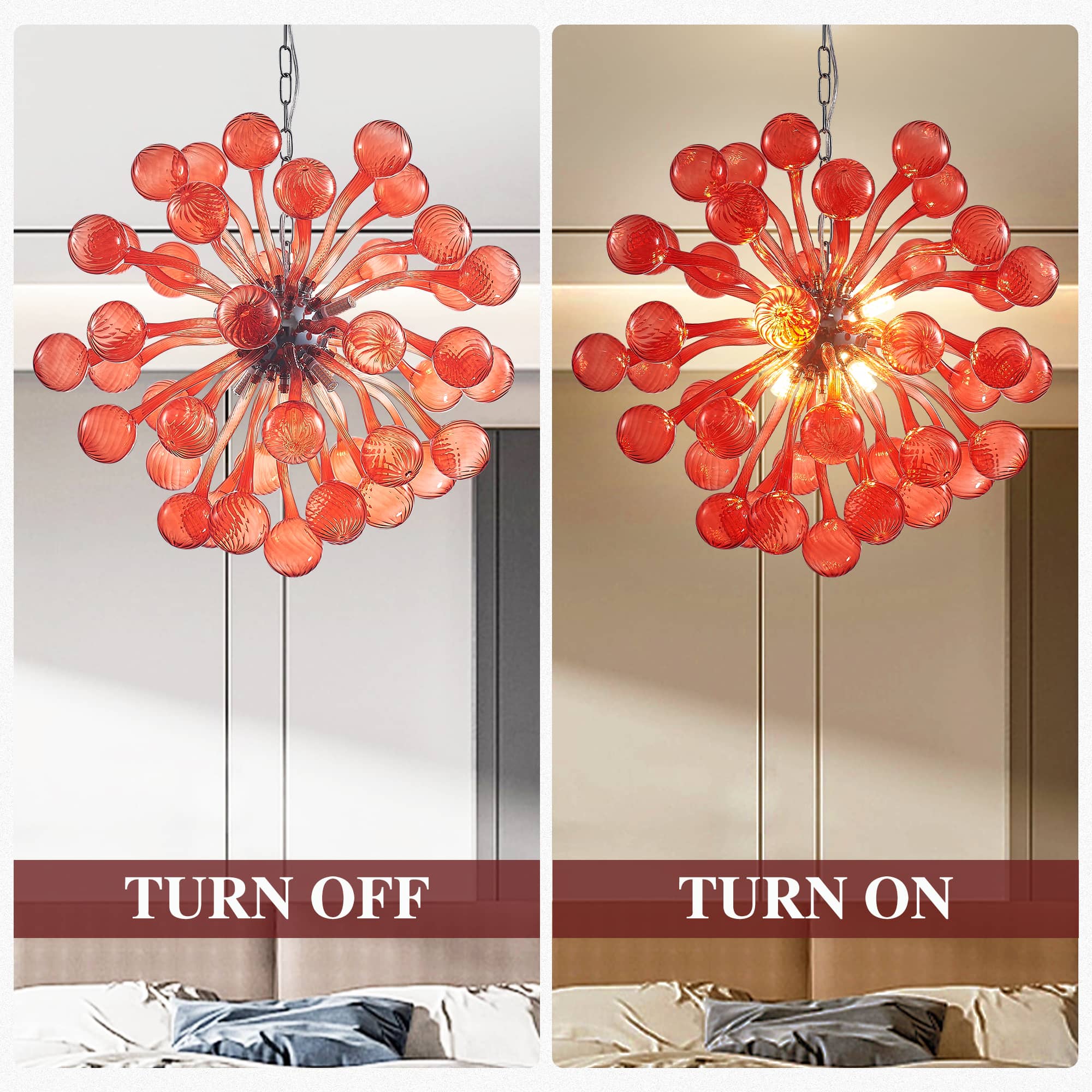 Sputnik Shape Blown Glass Chandelier Red Color Ball Knob End - BeyPan