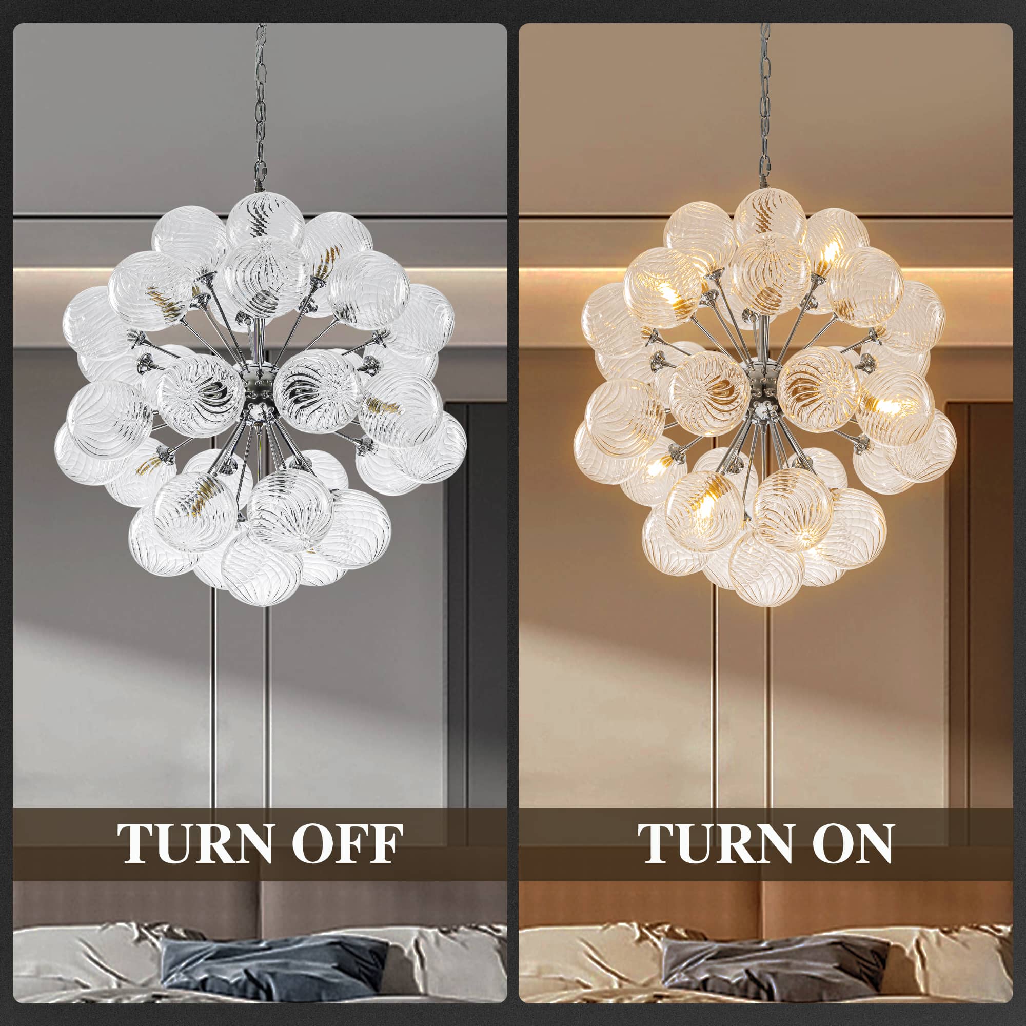 Sputnik Shape Bubbles Chandelier Clear Swirl Ribbed Texture - BeyPan