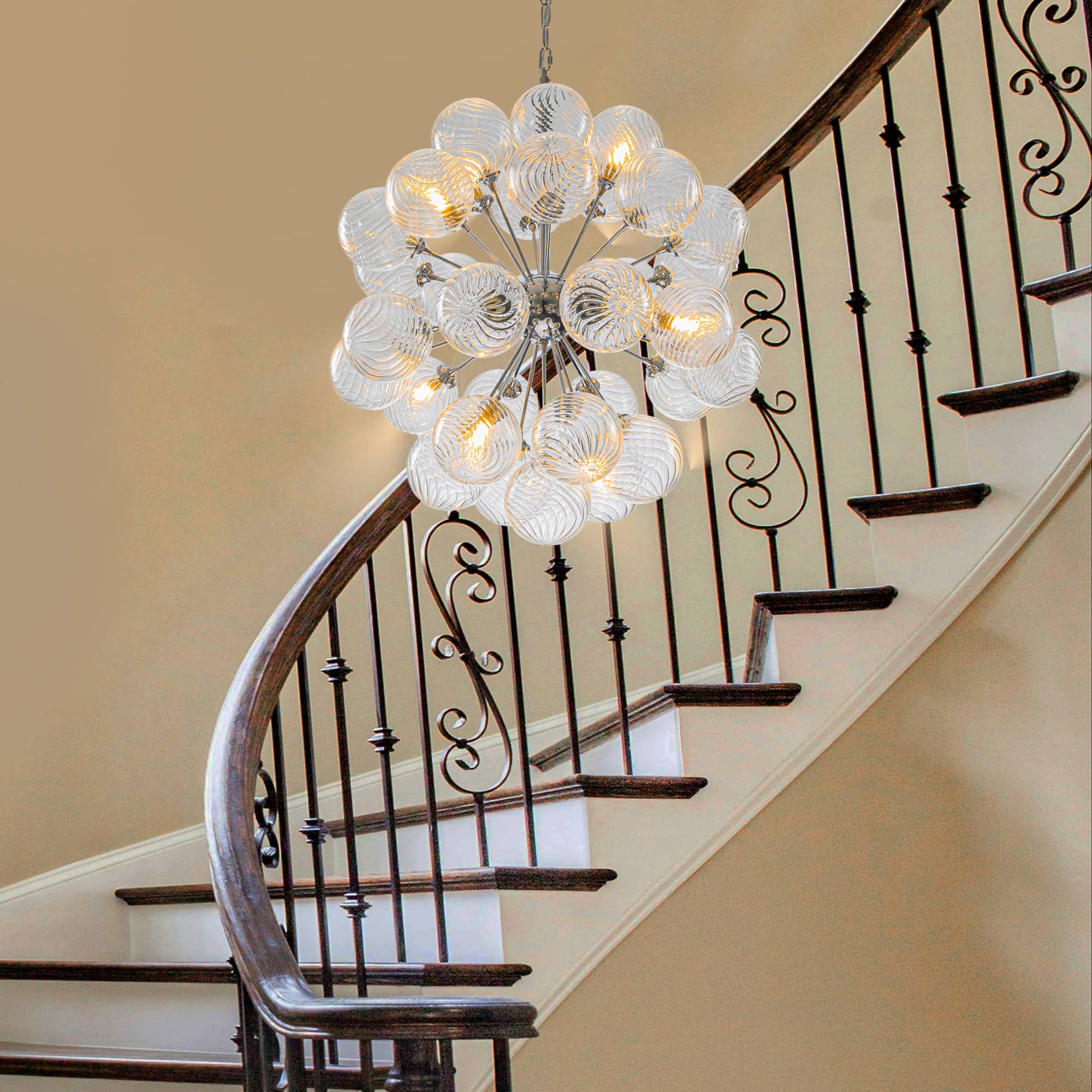 Sputnik Shape Bubbles Chandelier Clear Swirl Ribbed Texture - BeyPan