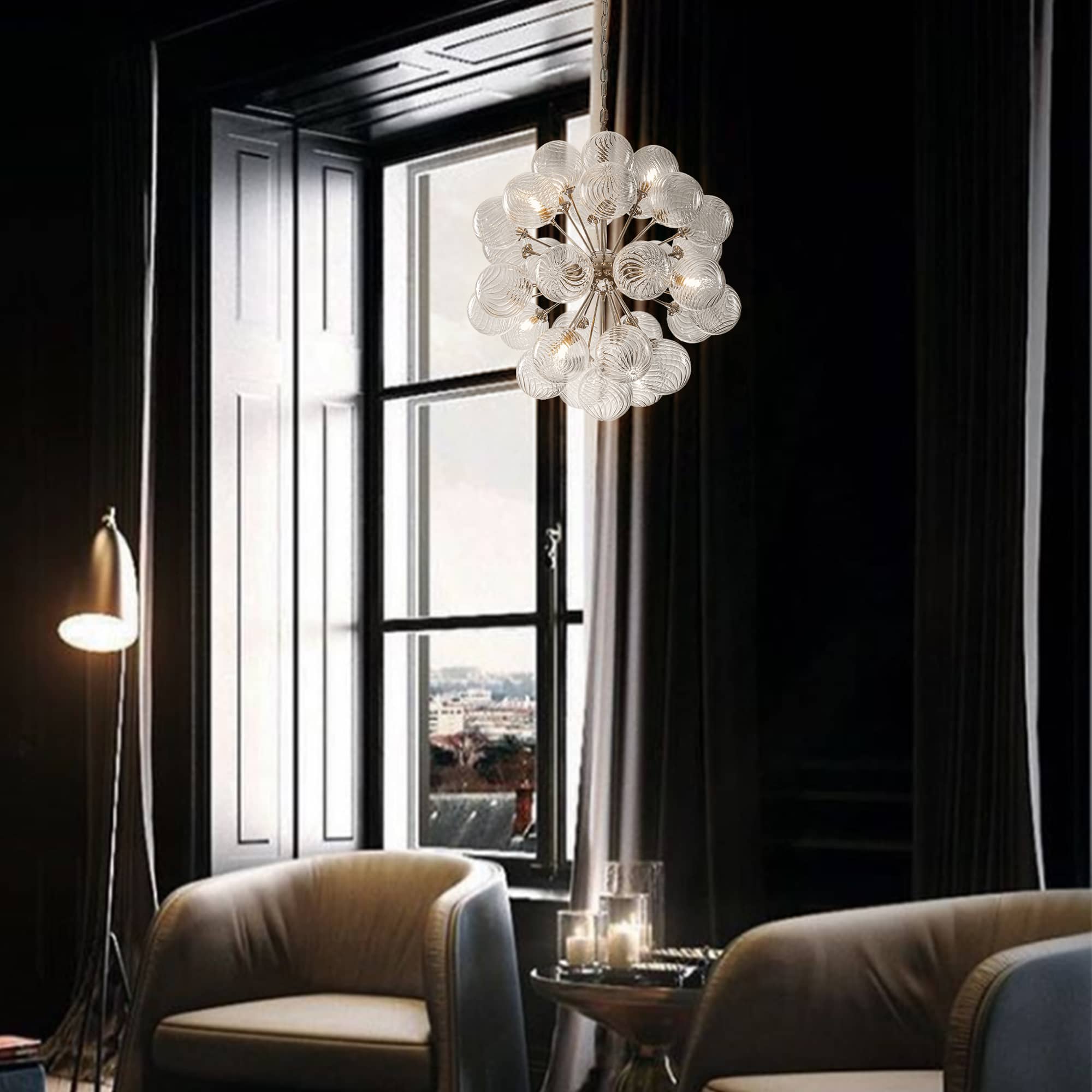 Sputnik Shape Bubbles Chandelier Clear Swirl Ribbed Texture - BeyPan