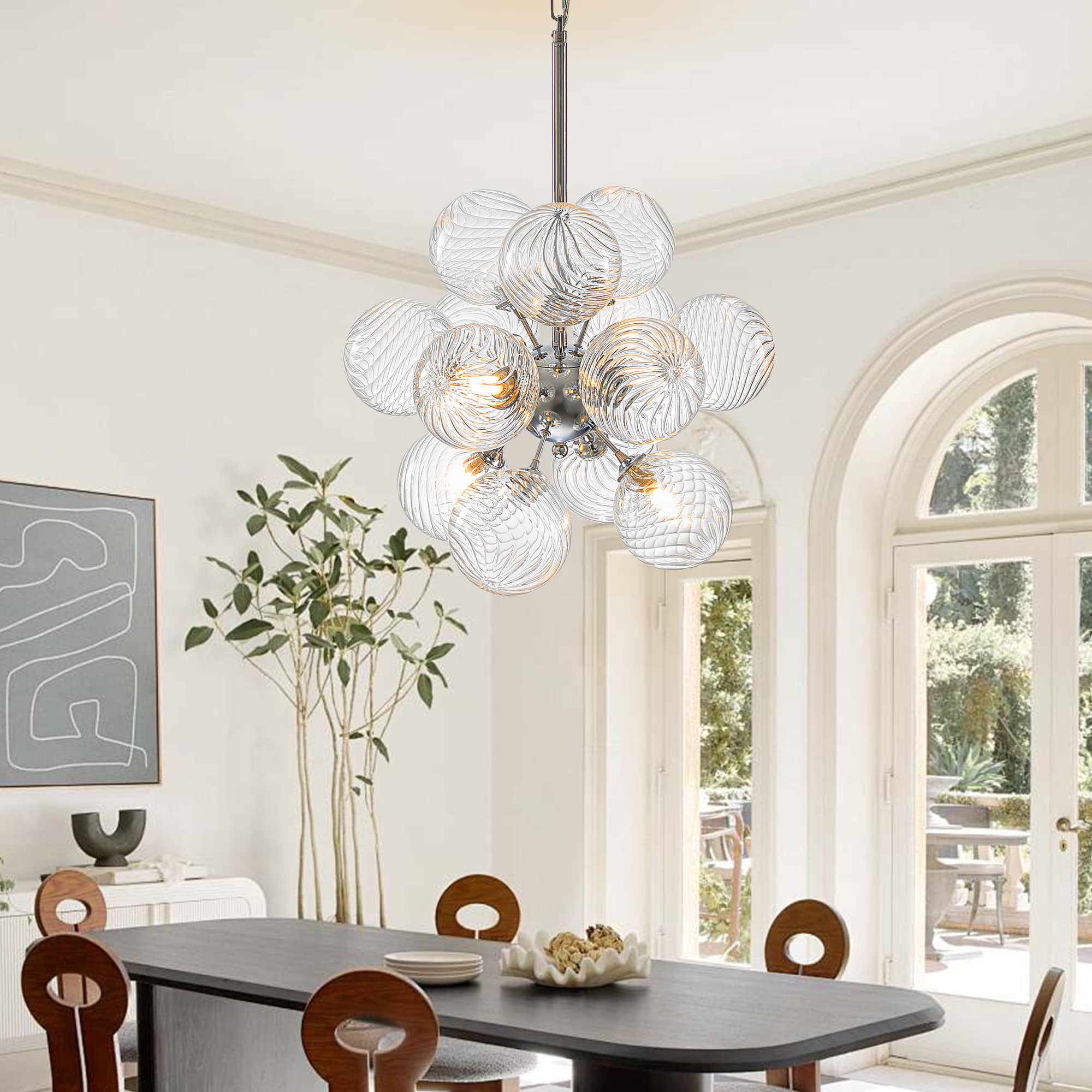 Sputnik Shape Bubbles Chandelier Clear Swirl Ribbed Texture - BeyPan