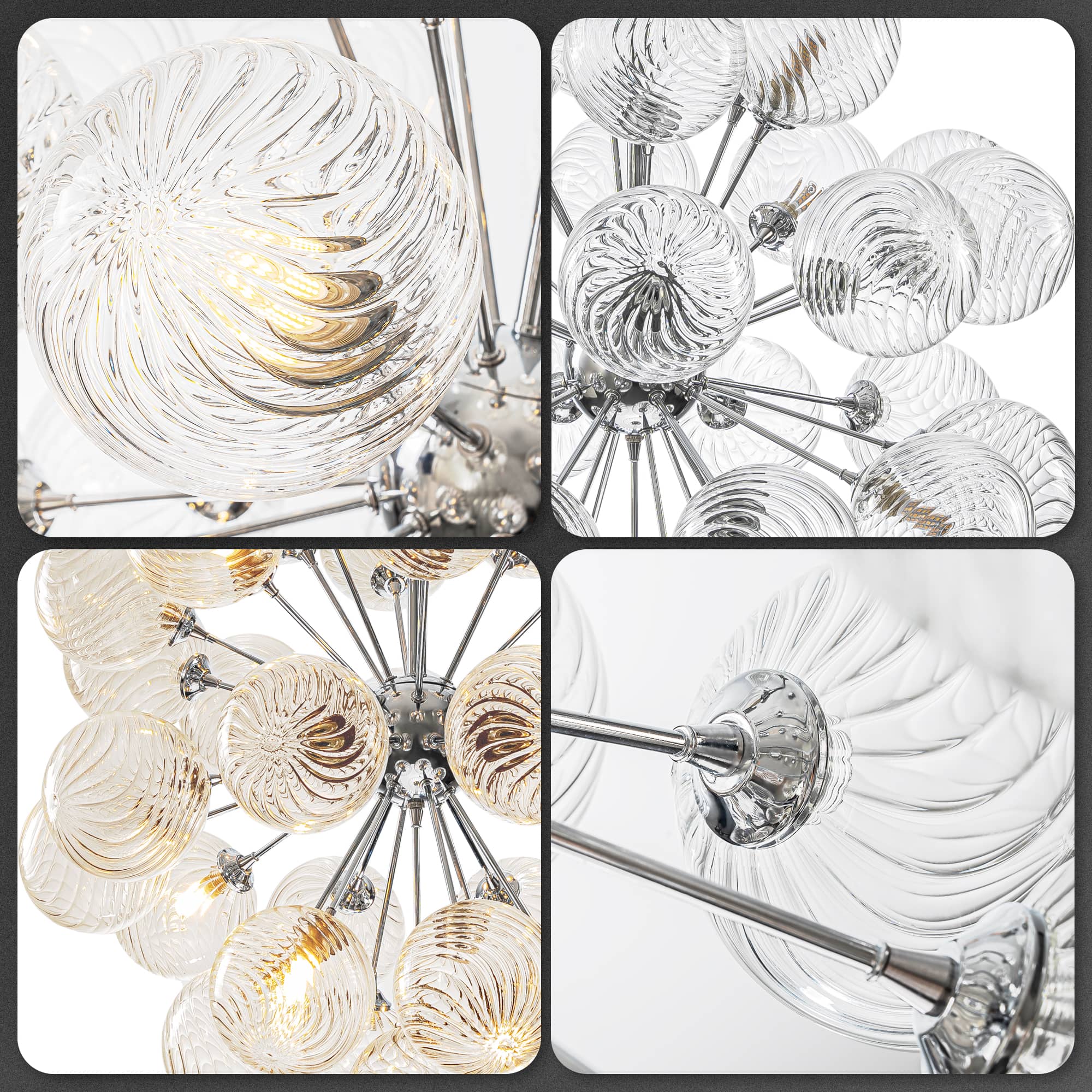 Sputnik Shape Bubbles Chandelier Clear Swirl Ribbed Texture - BeyPan