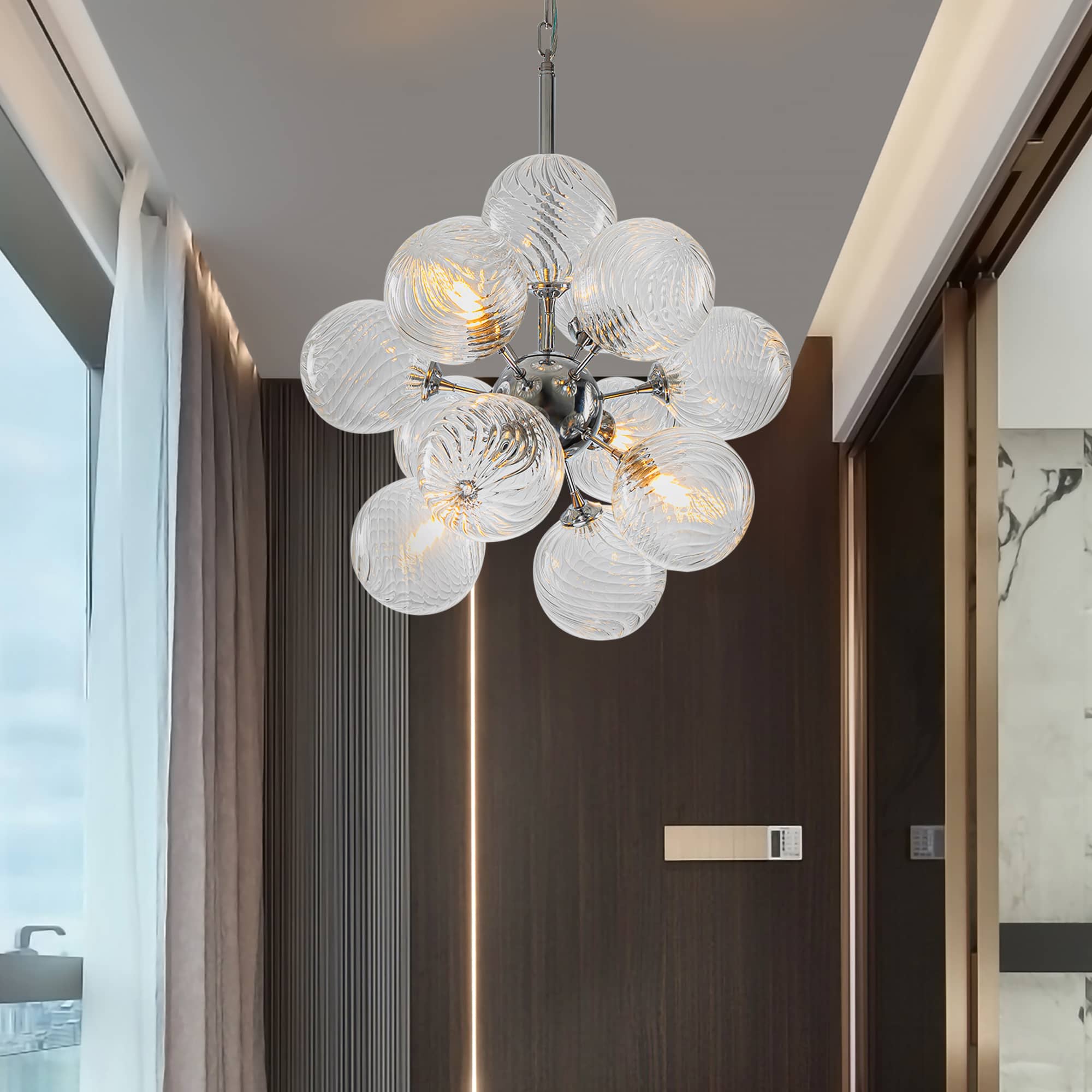 Sputnik Shape Bubbles Chandelier Clear Swirl Ribbed Texture - BeyPan