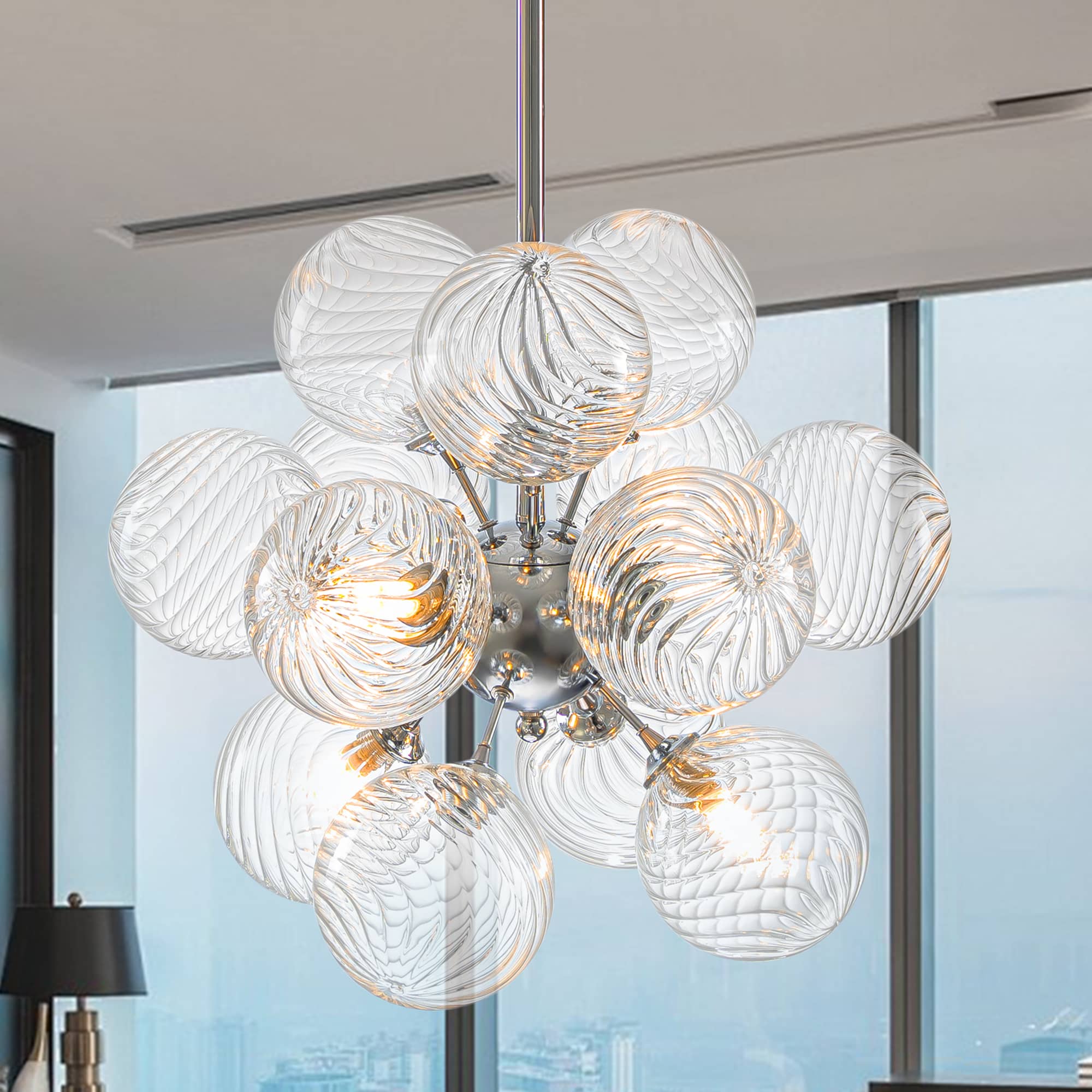 Sputnik Shape Bubbles Chandelier Clear Swirl Ribbed Texture - BeyPan