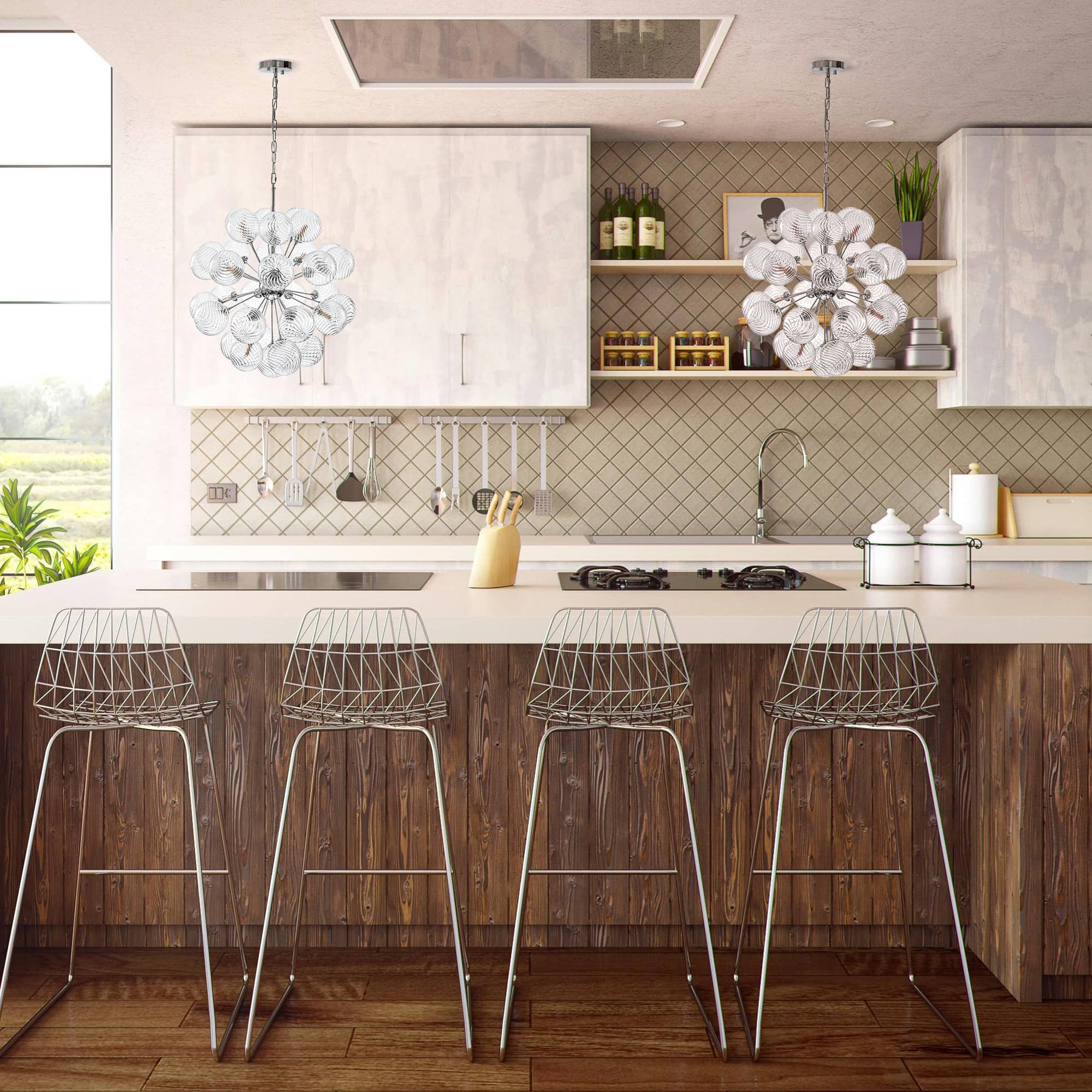 Sputnik Shape Bubbles Chandelier Clear Swirl Ribbed Texture - BeyPan
