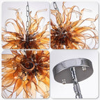 Sputnik Shape Chandelier Blown Murano Like Glass Strip Amber Ribbon - BeyPan