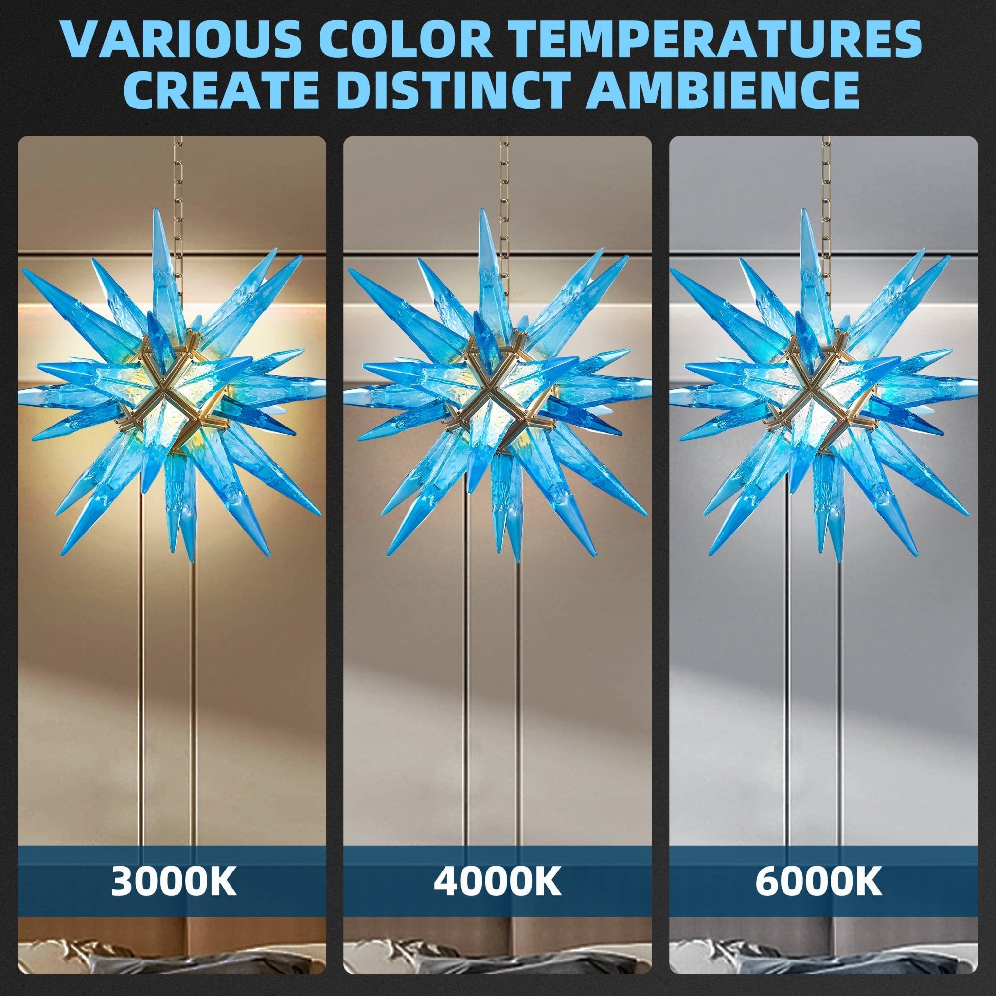 Starburst Chandelier Blue Icicles Glass - BeyPan