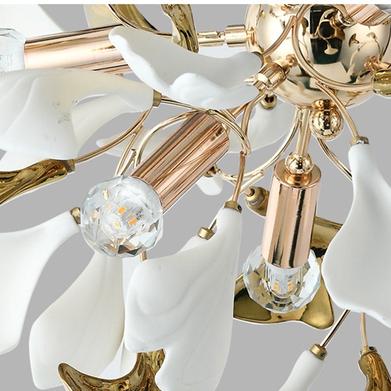 Starburst Chandelier Ceramic White And Gold Gingko Leaves - BeyPan