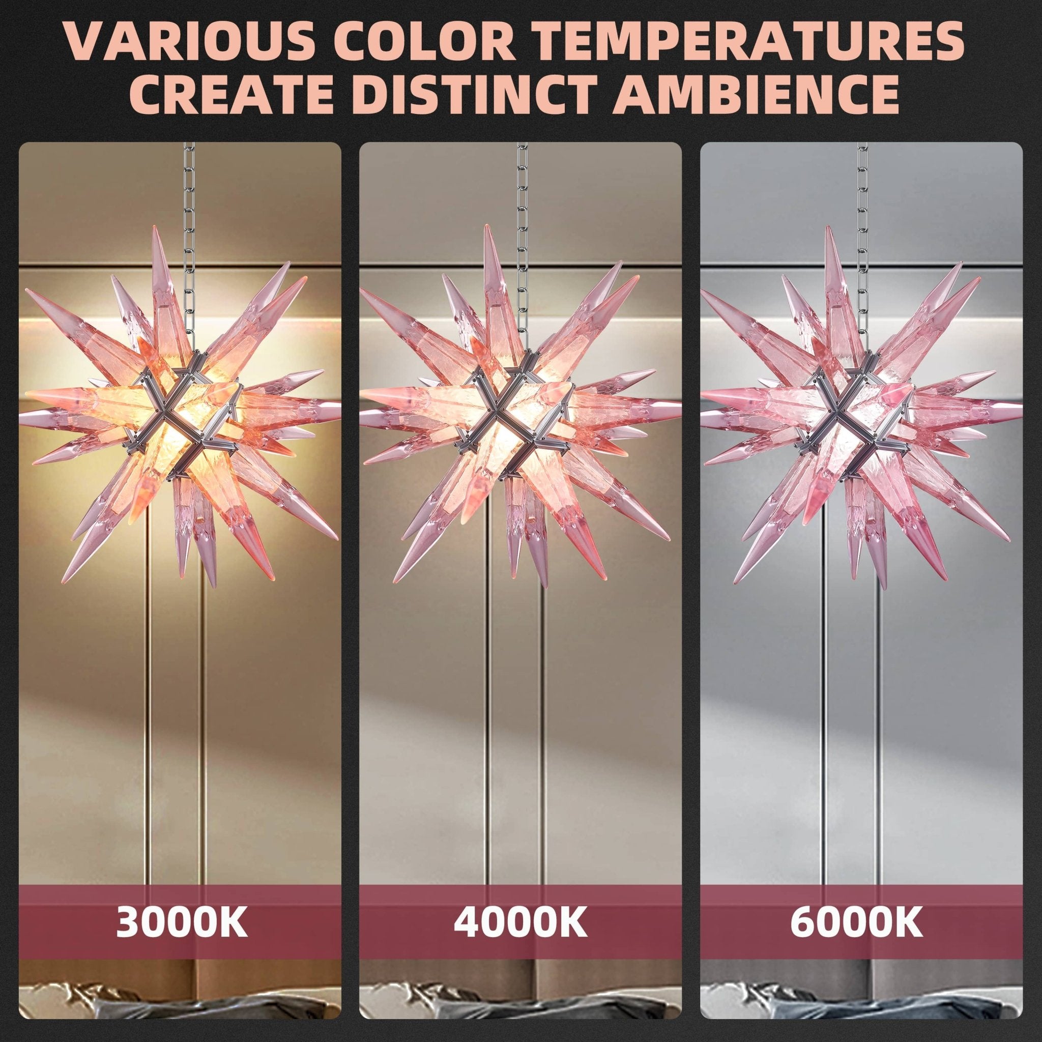 Starburst Chandelier Pink Icicles Glass - BeyPan