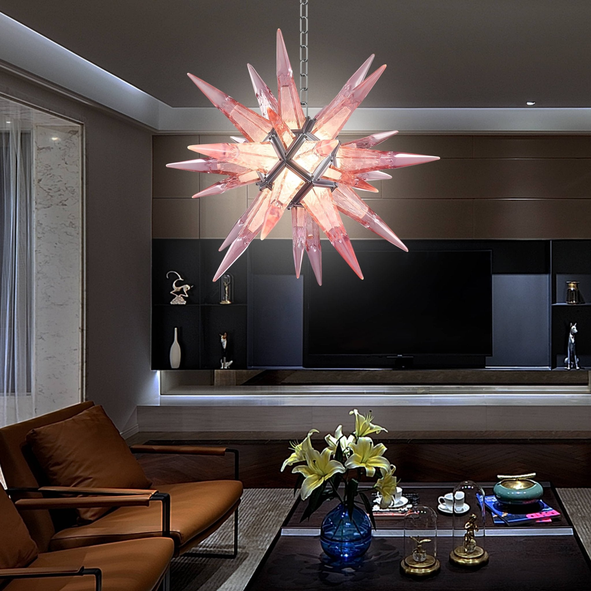 Starburst Chandelier Pink Icicles Glass - BeyPan