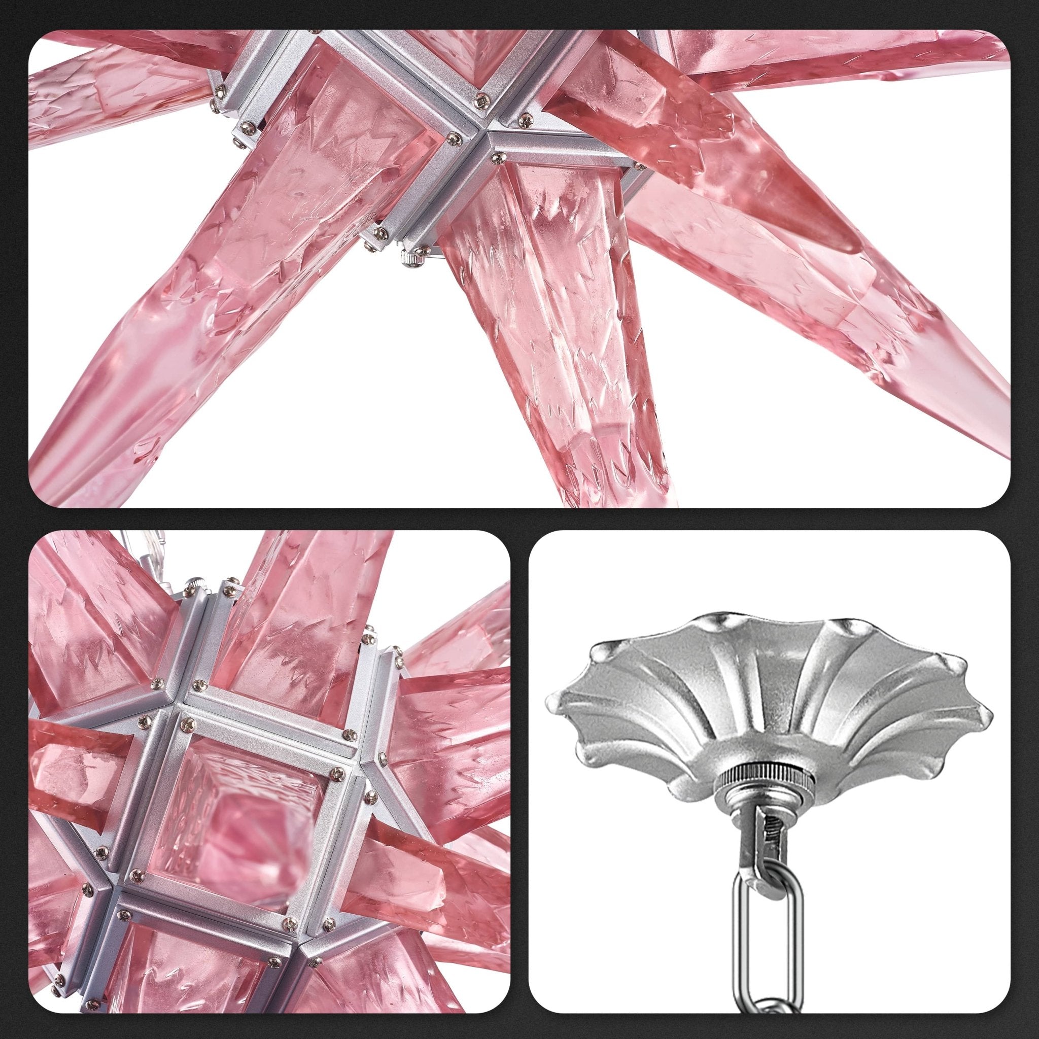 Starburst Chandelier Pink Icicles Glass - BeyPan