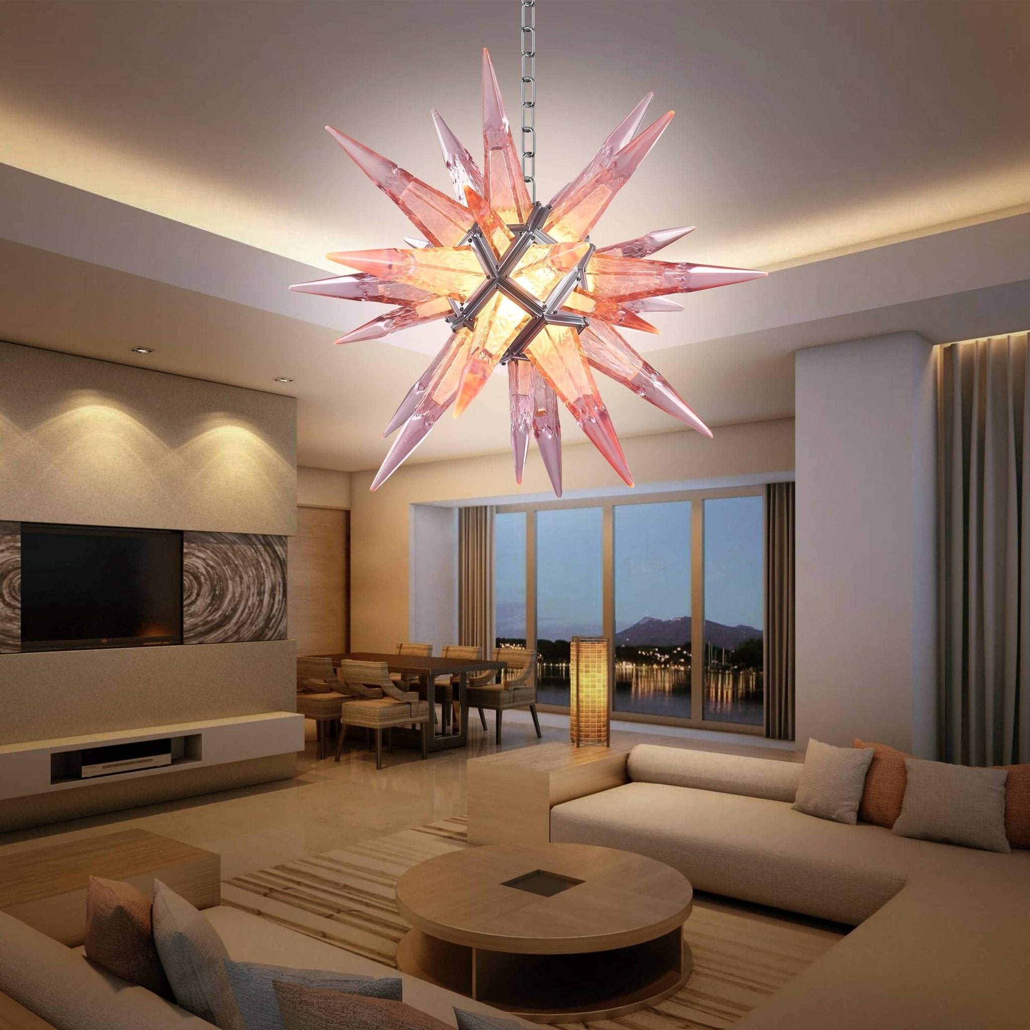 Starburst Chandelier Pink Icicles Glass Zweitbild