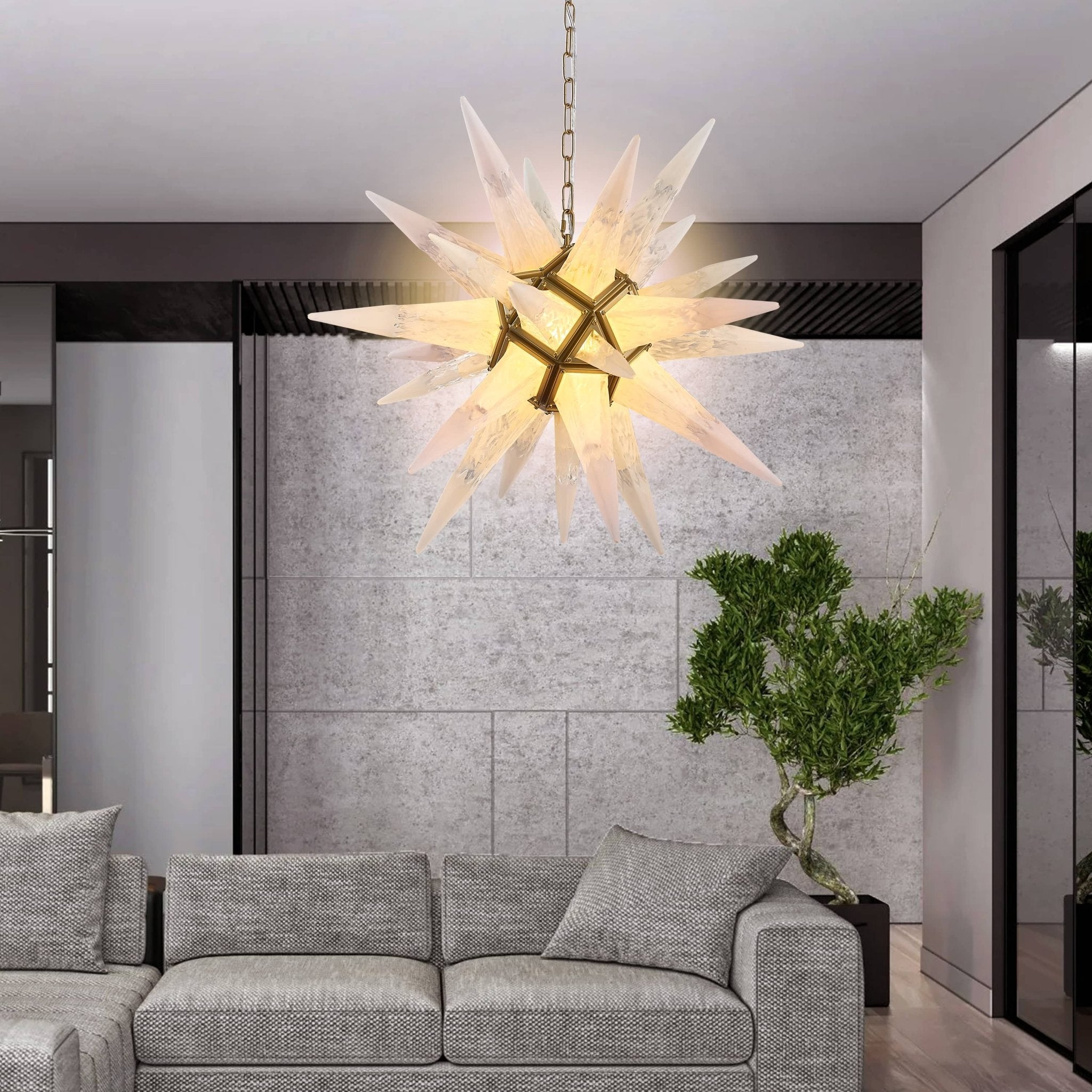 Starburst Chandelier White Icicles Glass - BeyPan