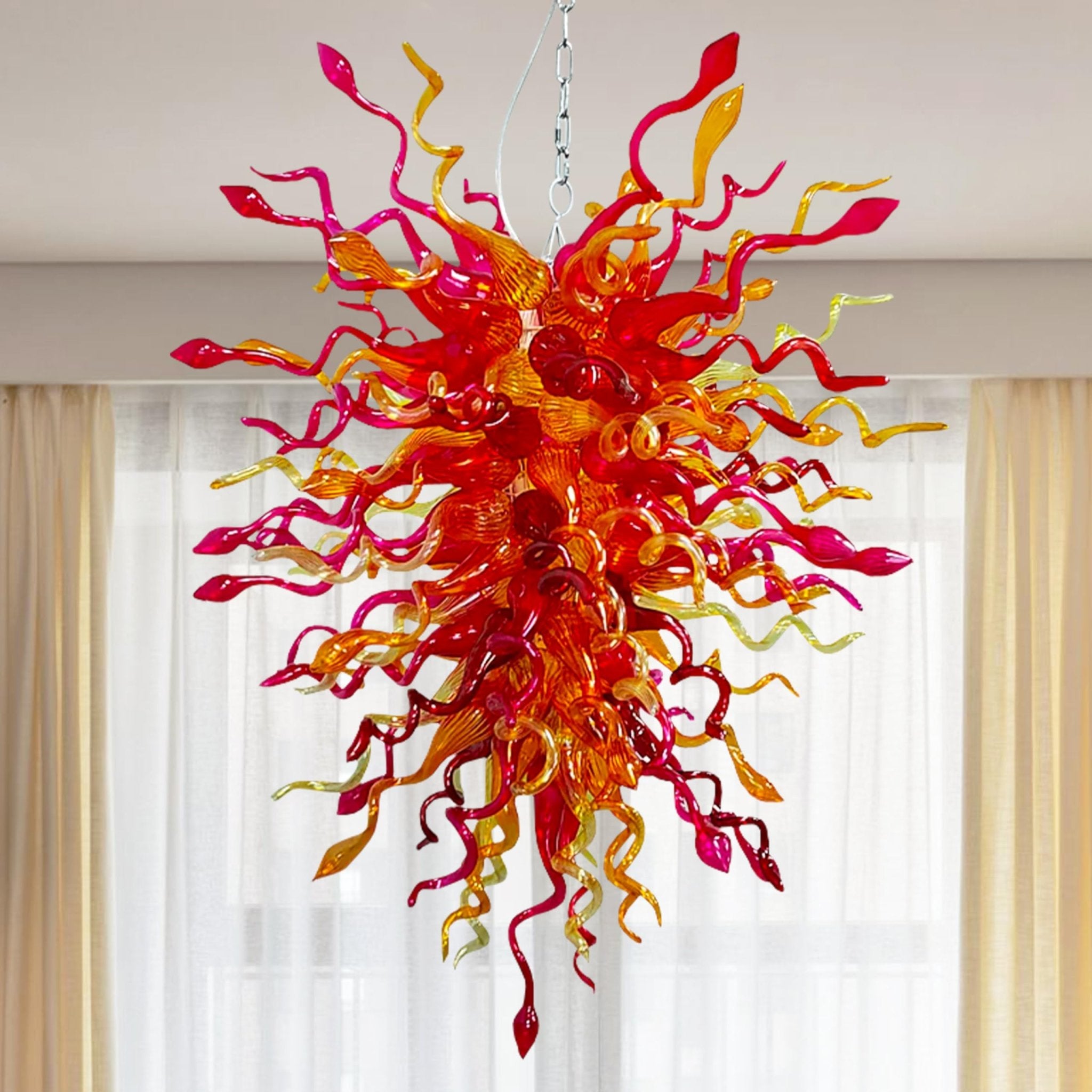 Sun Flare Blown Glass Chandelier Red Amber And Violet - BeyPan Hauptbild