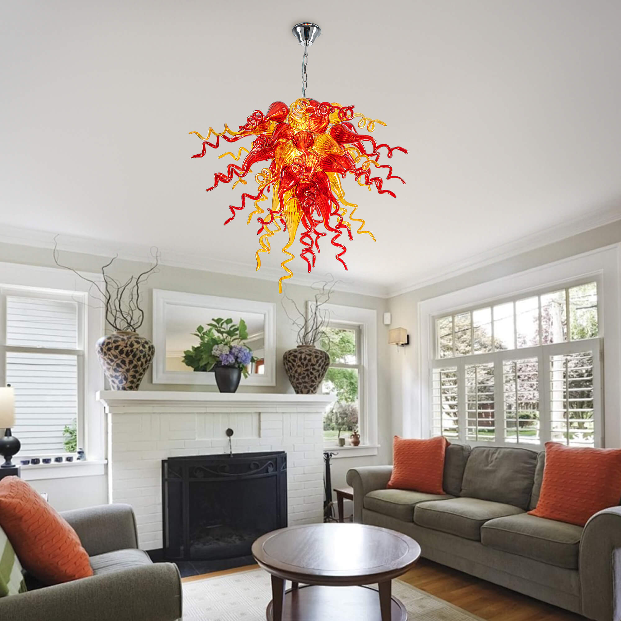 Sun Flare Blown Glass Chandelier Red With Amber - BeyPan