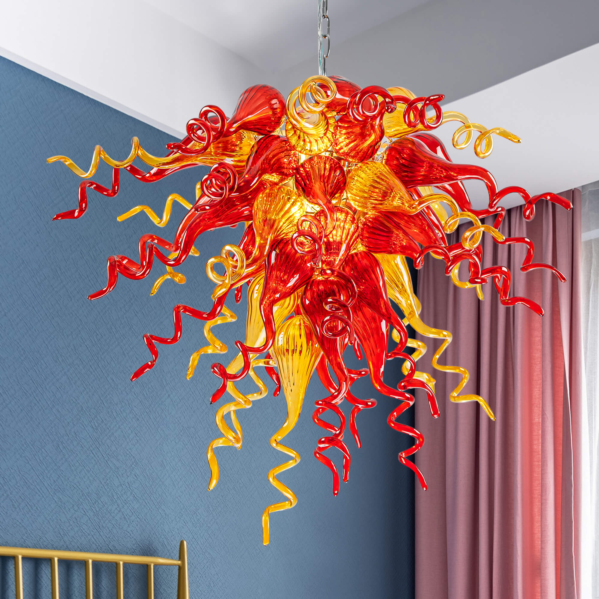 Sun Flare Blown Glass Chandelier Red With Amber - BeyPan