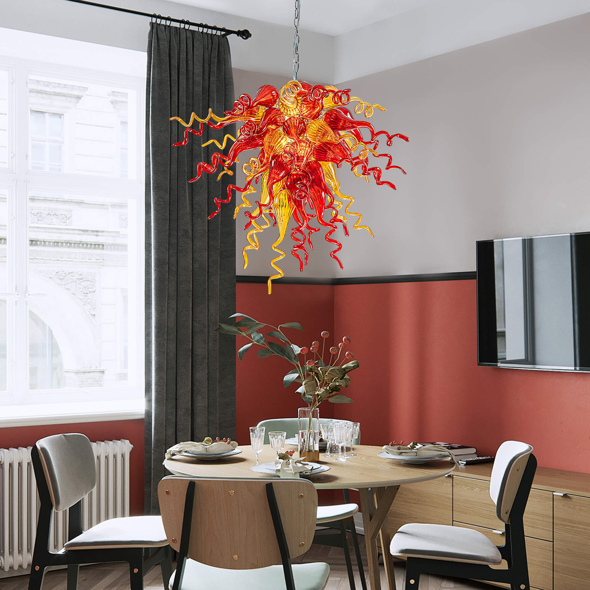 Sun Flare Blown Glass Chandelier Red With Amber - BeyPan