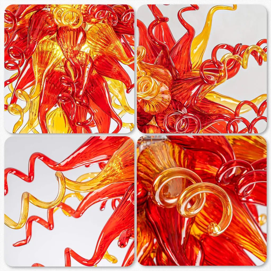Sun Flare Hand Blown Glass Art Chihuly Style Chandelier Red and Amber Artisan Coils Sculptural Pendant Light for Modern Interiors Zweitbild