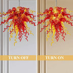 Sun Flare Hand Blown Glass Art Chihly Style Chandelier Red and Amber Artisan Coils Sculptural Pendant Light for Modern Interiors - BeyPan
