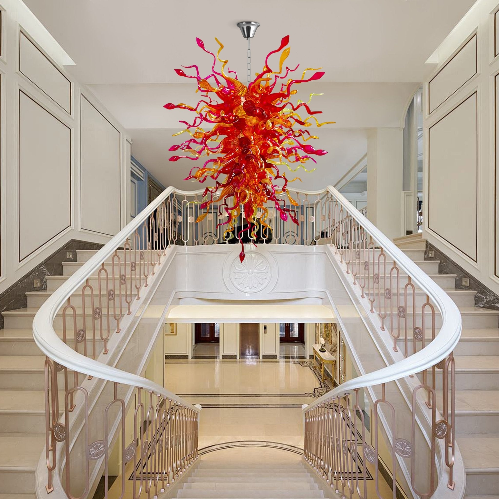 Sunset Hues Hand Blown Glass Chandelier - Fiery Artistic Lighting - BeyPan