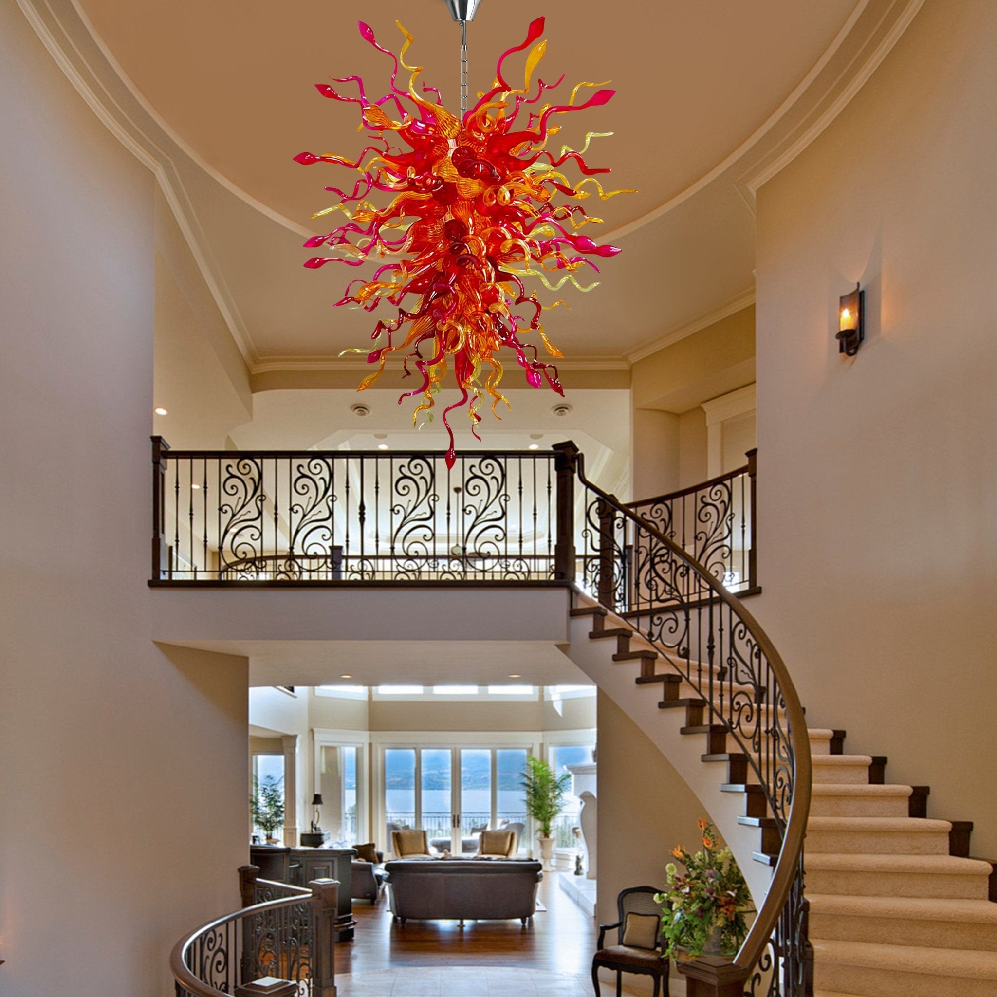 Sunset Hues Hand Blown Glass Chandelier - Fiery Artistic Lighting - BeyPan
